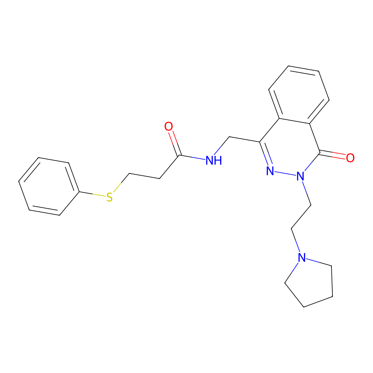 N-((4-oxo-3-(2-(pyrrolidin-1-yl)ethyl)-3,4-dihydrophthalazin-1-yl)methyl)-3-(phenylthio)propanamide molecular structure, CAS 1448033-37-1