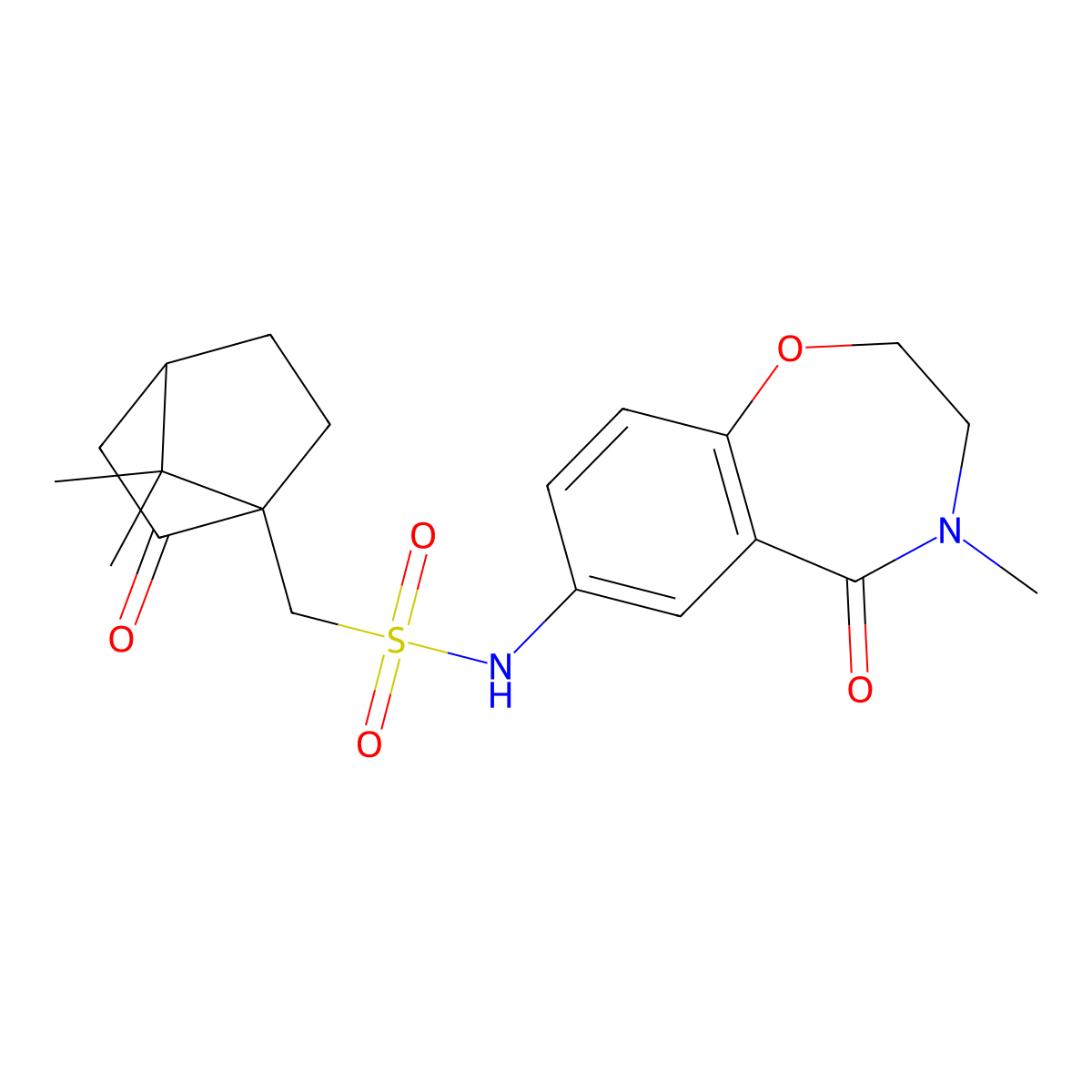 1-(7,7-dimethyl-2-oxobicyclo[2.2.1]heptan-1-yl)-N-(4-methyl-5-oxo-2,3,4,5-tetrahydrobenzo[f][1,4]oxazepin-7-yl)methanesulfonamide molecular structure, CAS 1448033-40-6