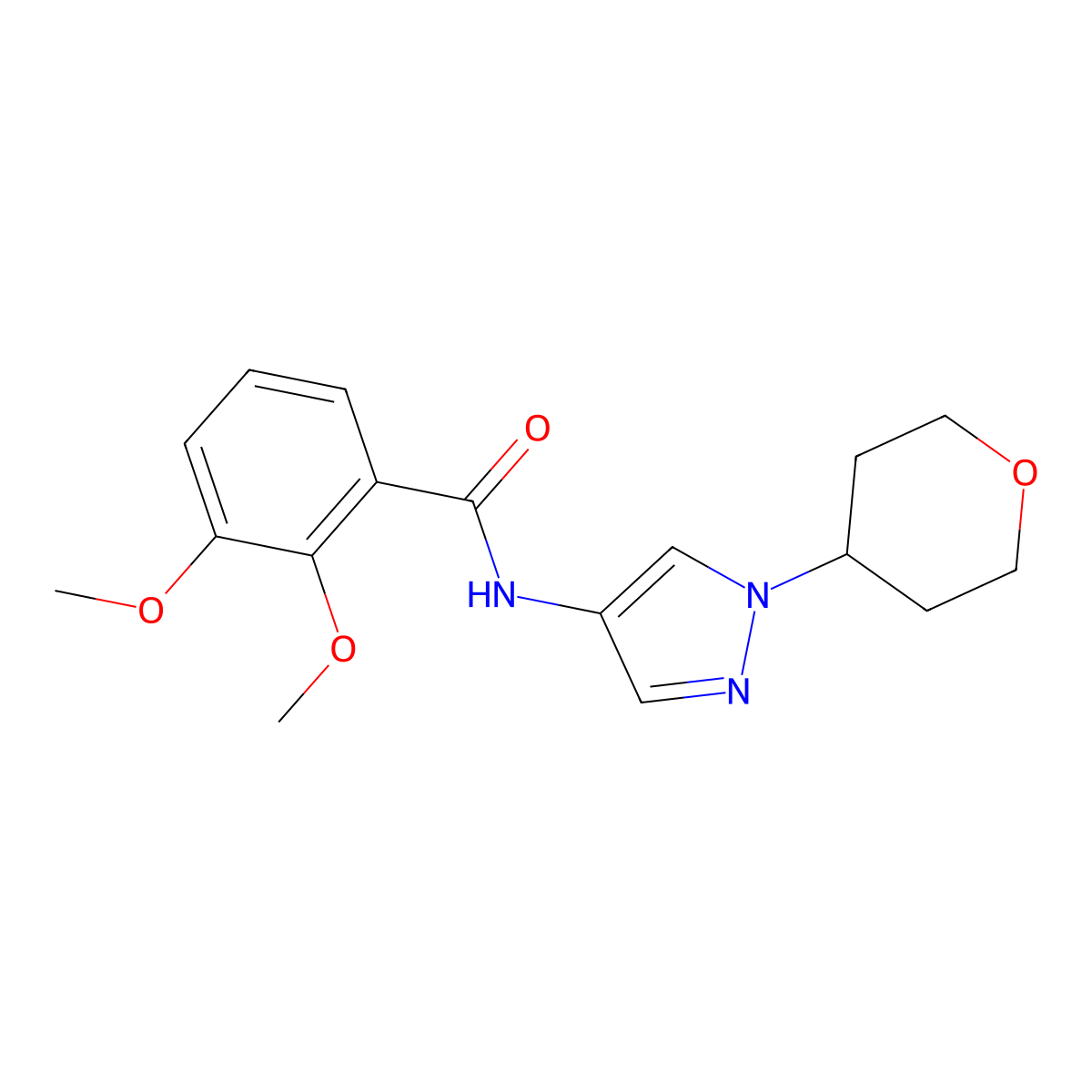 2,3-dimethoxy-N-[1-(oxan-4-yl)-1H-pyrazol-4-yl]benzamide molecular structure, CAS 1448033-43-9