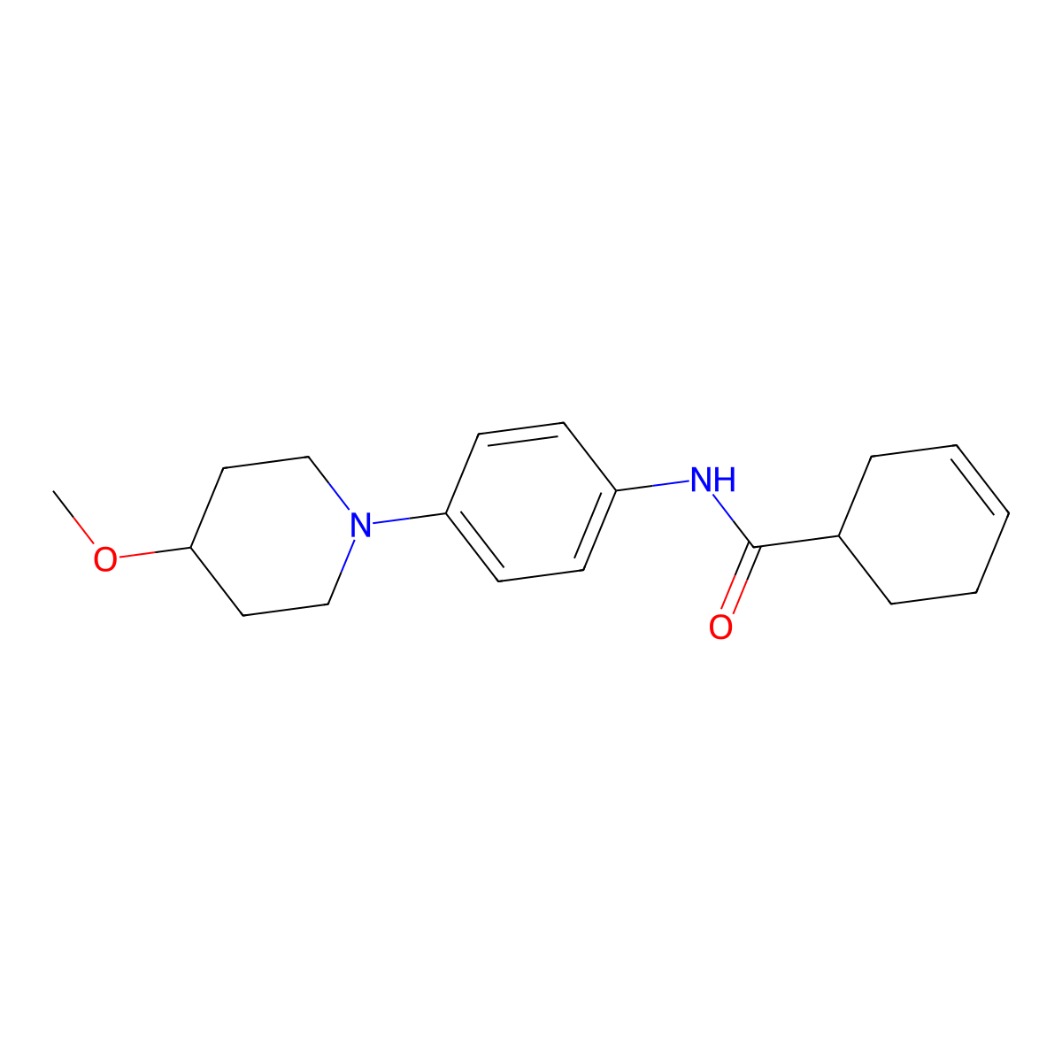 N-(4-(4-methoxypiperidin-1-yl)phenyl)cyclohex-3-enecarboxamide molecular structure, CAS 1448033-57-5