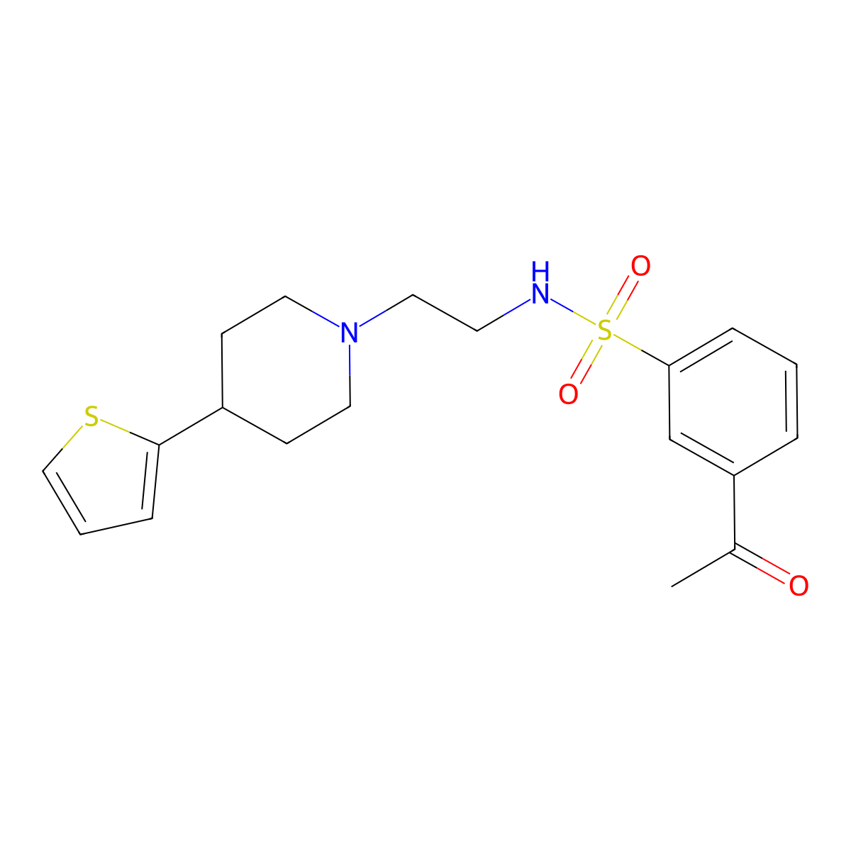 3-acetyl-N-(2-(4-(thiophen-2-yl)piperidin-1-yl)ethyl)benzenesulfonamide molecular structure, CAS 1448033-65-5