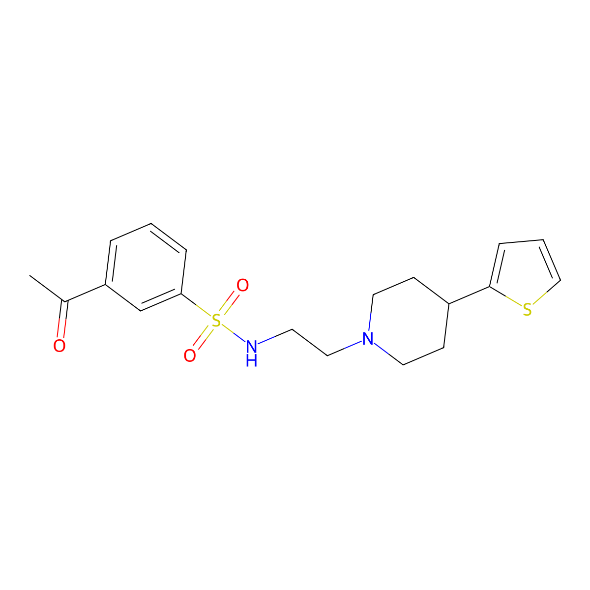 3-acetyl-N-(2-(4-(thiophen-2-yl)piperidin-1-yl)ethyl)benzenesulfonamide molecular structure, CAS 1448033-65-5