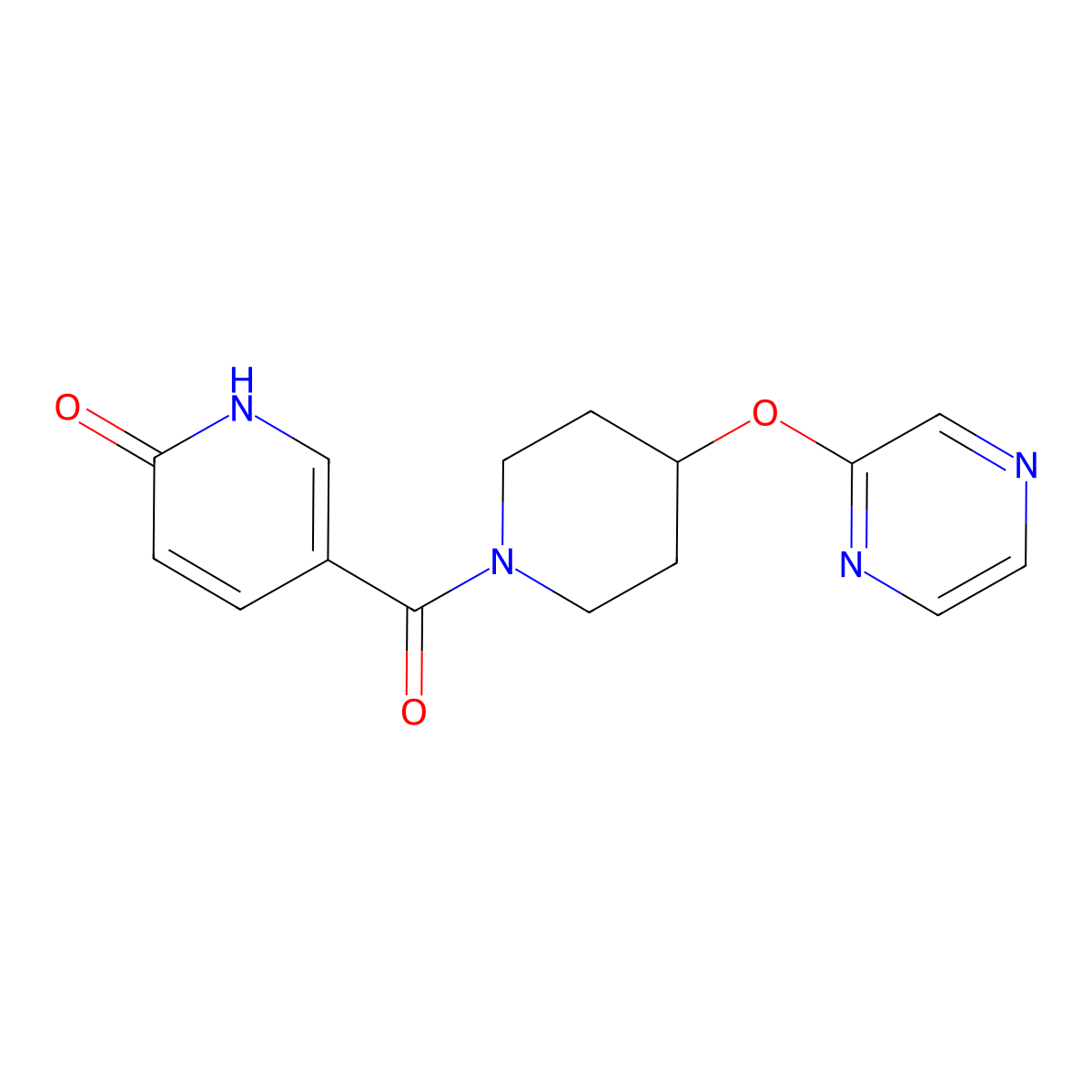 5-(4-(pyrazin-2-yloxy)piperidine-1-carbonyl)pyridin-2(1H)-one molecular structure, CAS 1448033-66-6