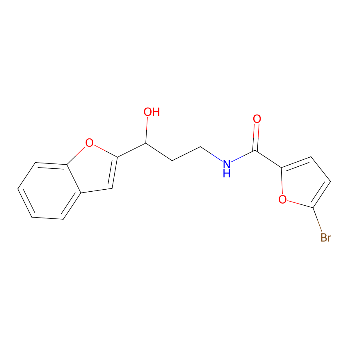 N-(3-(benzofuran-2-yl)-3-hydroxypropyl)-5-bromofuran-2-carboxamide molecular structure, CAS 1448033-69-9