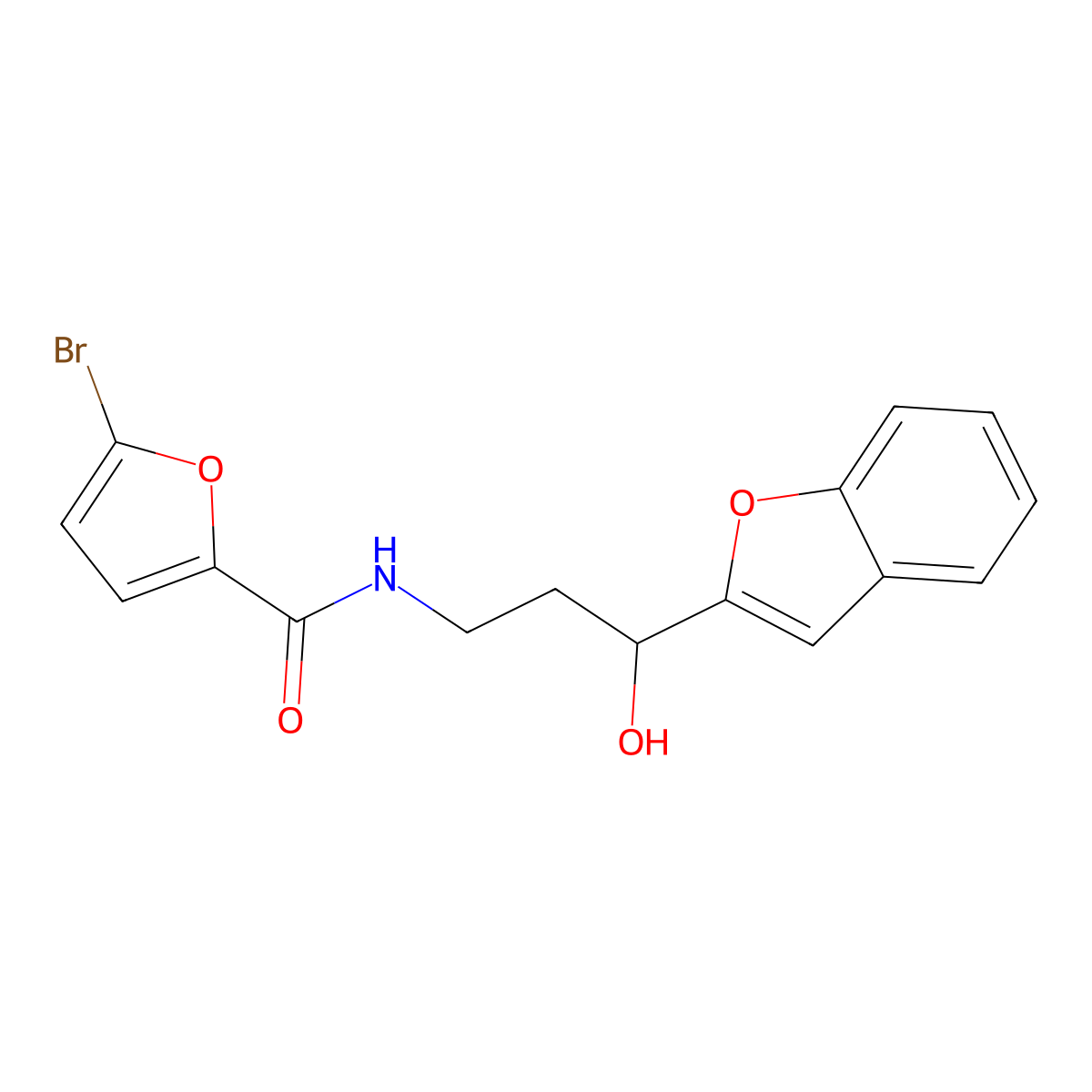 N-(3-(benzofuran-2-yl)-3-hydroxypropyl)-5-bromofuran-2-carboxamide molecular structure, CAS 1448033-69-9