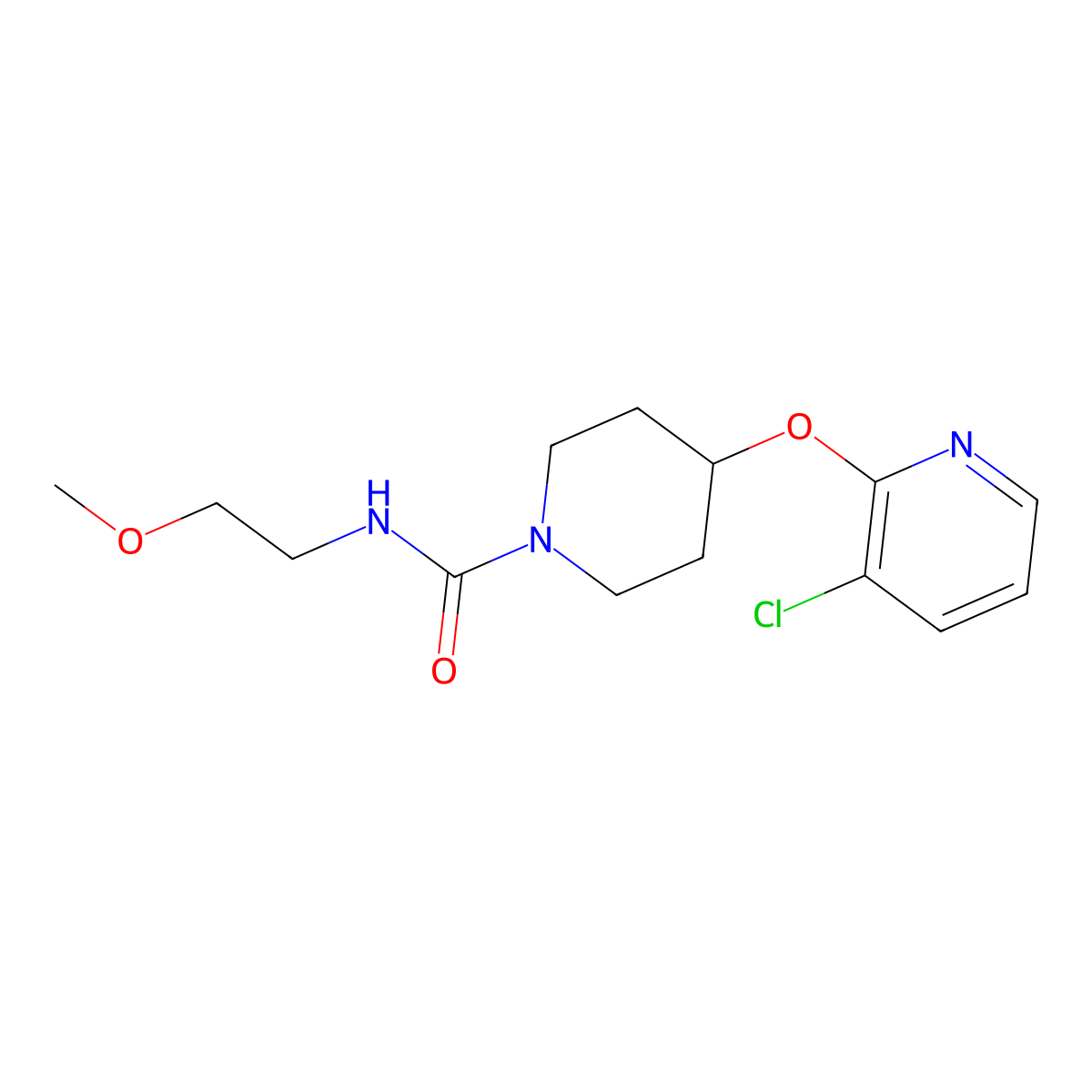 4-((3-chloropyridin-2-yl)oxy)-N-(2-methoxyethyl)piperidine-1-carboxamide molecular structure, CAS 1448033-71-3