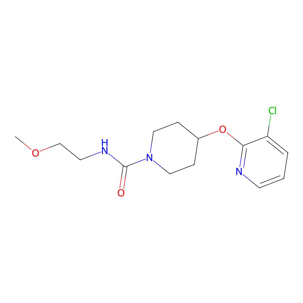 4-((3-chloropyridin-2-yl)oxy)-N-(2-methoxyethyl)piperidine-1-carboxamide molecular structure, CAS 1448033-71-3