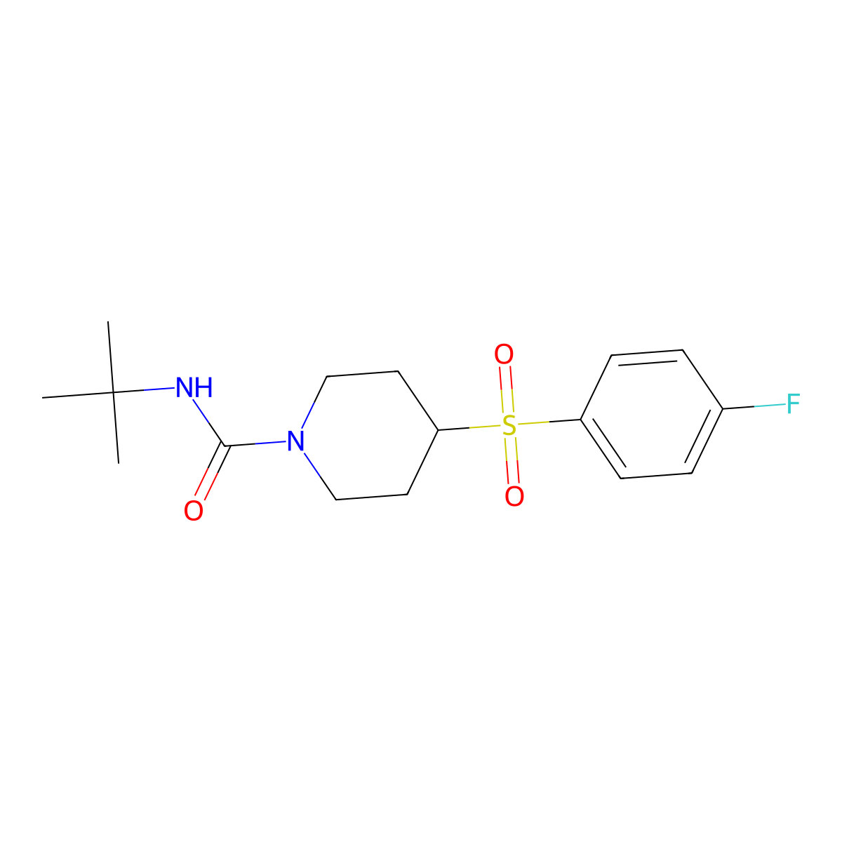N-(tert-butyl)-4-((4-fluorophenyl)sulfonyl)piperidine-1-carboxamide molecular structure, CAS 1448033-72-4