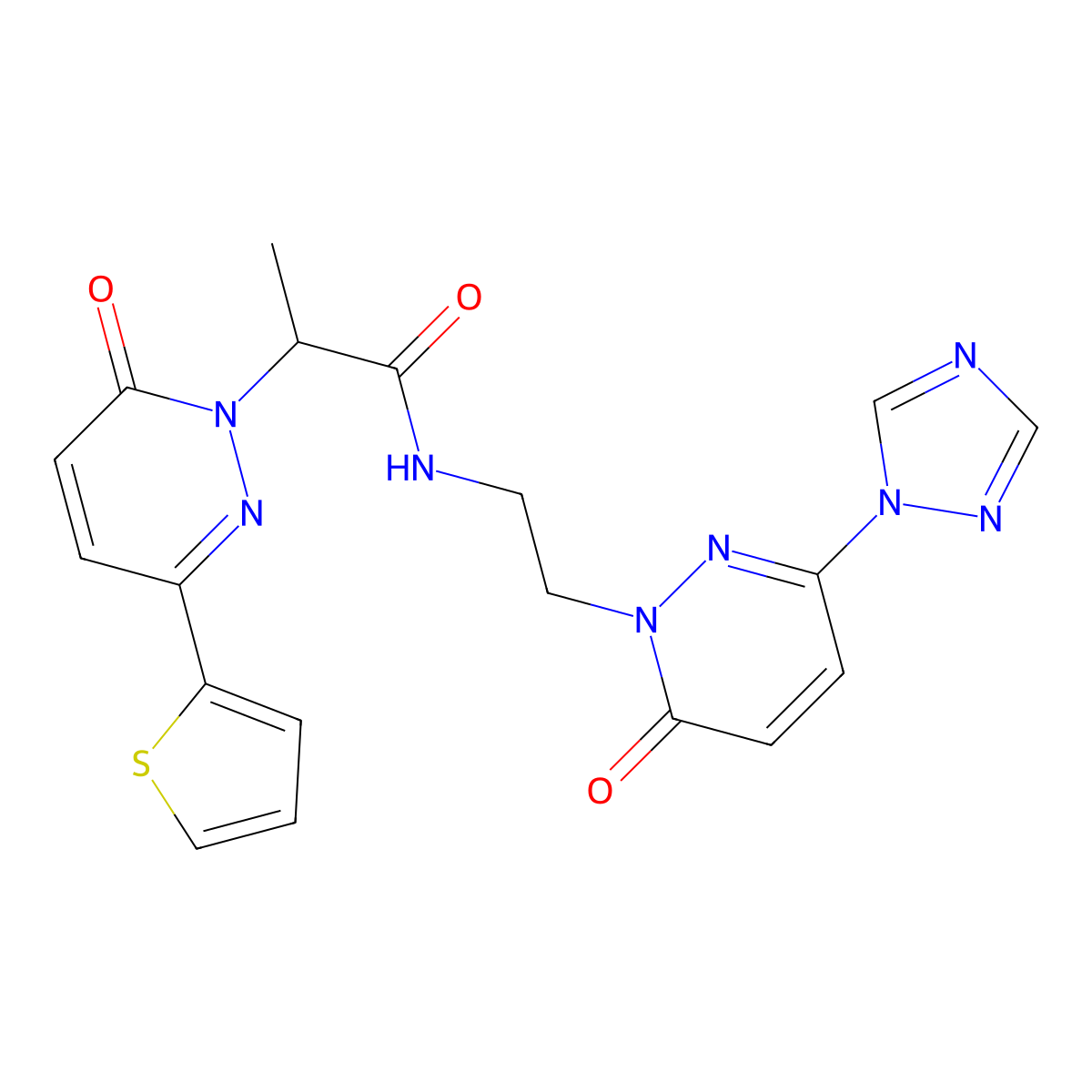 N-(2-(6-oxo-3-(1H-1,2,4-triazol-1-yl)pyridazin-1(6H)-yl)ethyl)-2-(6-oxo-3-(thiophen-2-yl)pyridazin-1(6H)-yl)propanamide molecular structure, CAS 1448033-74-6