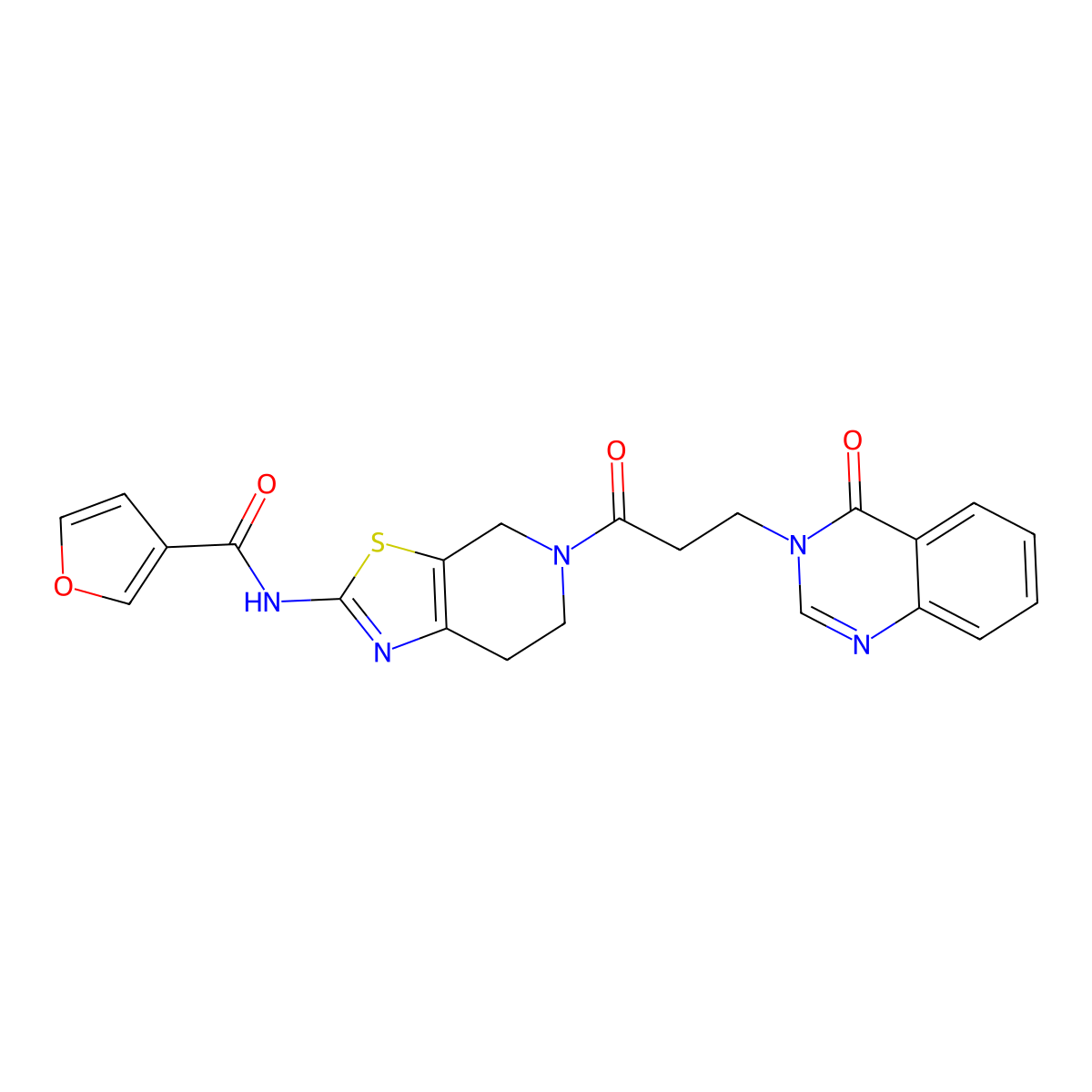 N-(5-(3-(4-oxoquinazolin-3(4H)-yl)propanoyl)-4,5,6,7-tetrahydrothiazolo[5,4-c]pyridin-2-yl)furan-3-carboxamide molecular structure, CAS 1448033-75-7