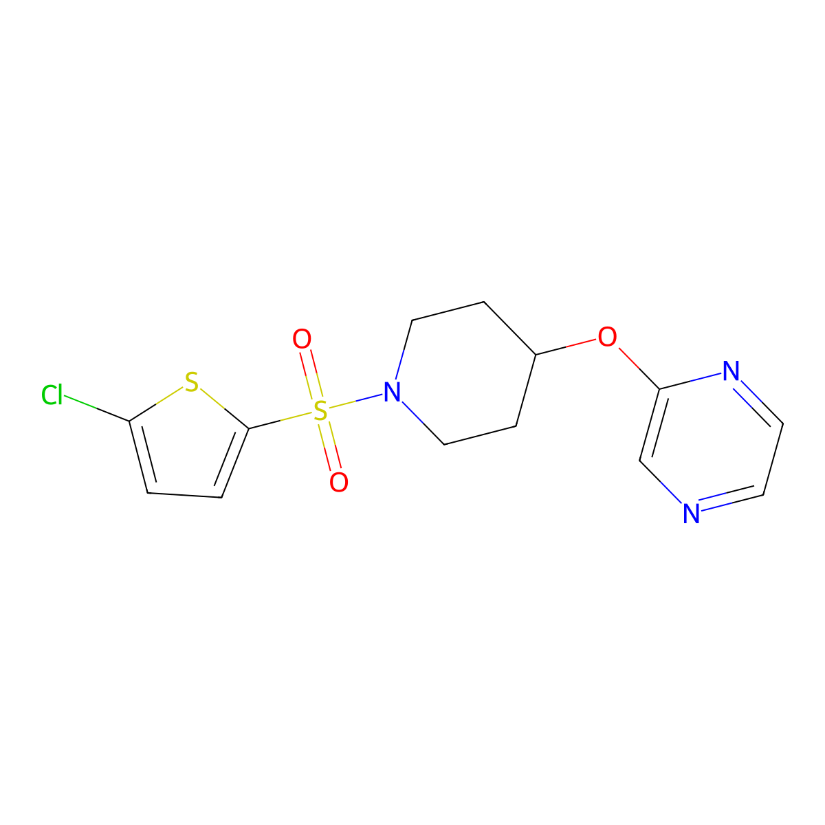 2-({1-[(5-Chlorothiophen-2-yl)sulfonyl]piperidin-4-yl}oxy)pyrazine molecular structure, CAS 1448033-76-8