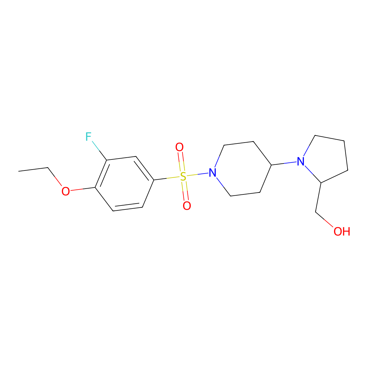 (1-(1-((4-Ethoxy-3-fluorophenyl)sulfonyl)piperidin-4-yl)pyrrolidin-2-yl)methanol molecular structure, CAS 1448033-82-6