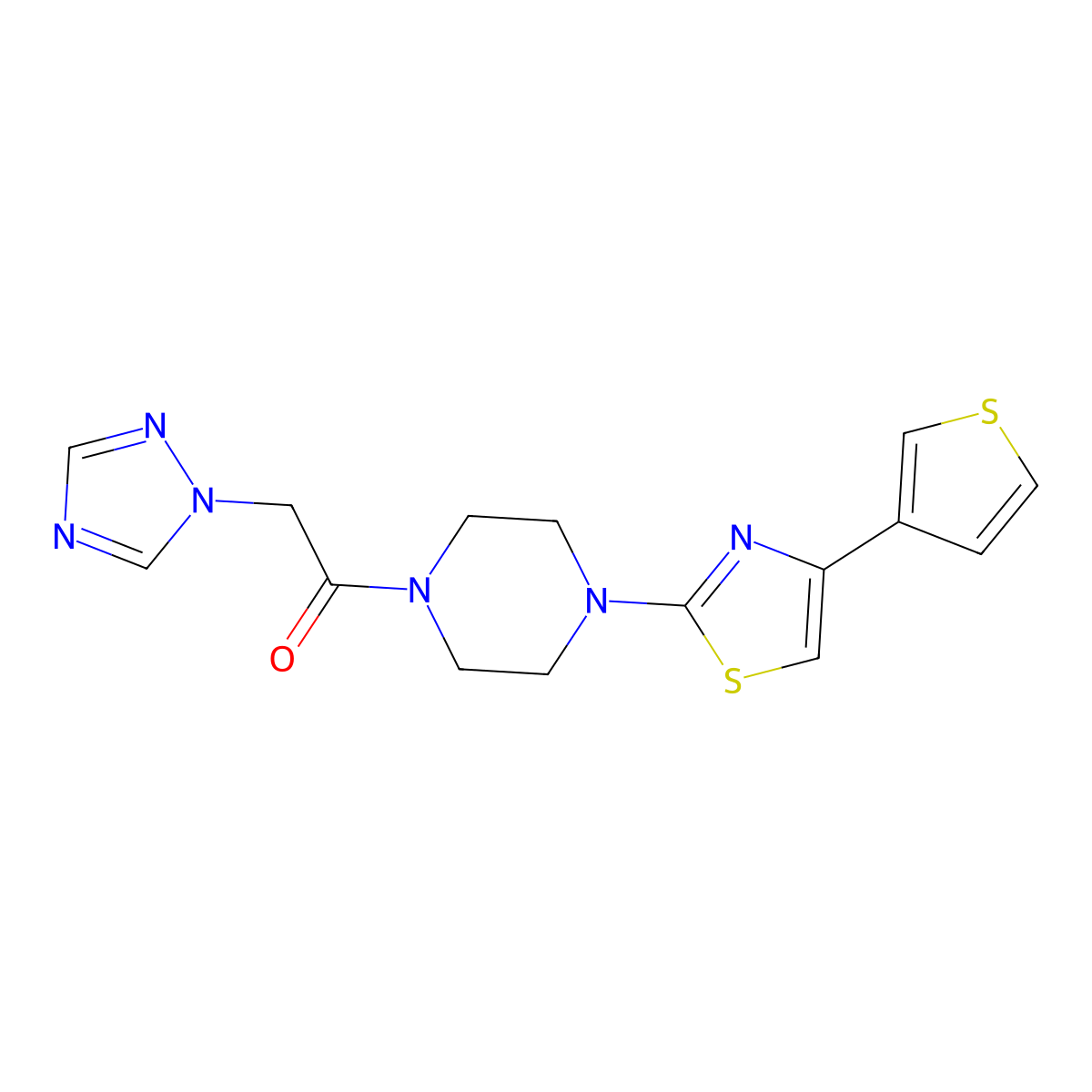 1-(4-(4-(thiophen-3-yl)thiazol-2-yl)piperazin-1-yl)-2-(1H-1,2,4-triazol-1-yl)ethanone molecular structure, CAS 1448033-87-1