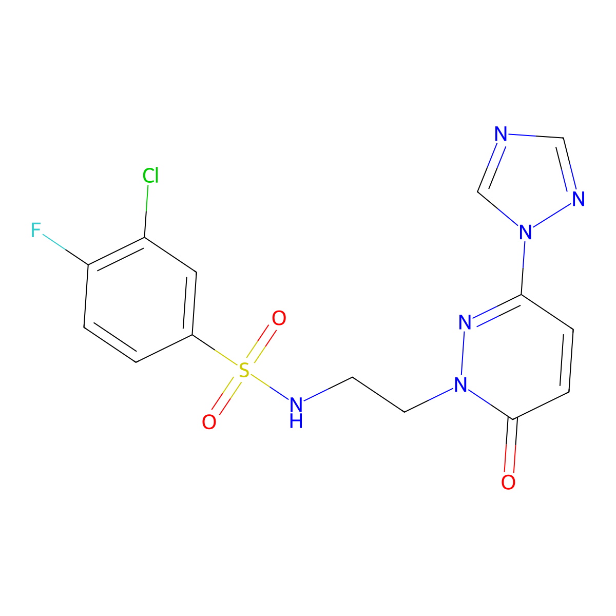 3-chloro-4-fluoro-N-(2-(6-oxo-3-(1H-1,2,4-triazol-1-yl)pyridazin-1(6H)-yl)ethyl)benzenesulfonamide molecular structure, CAS 1448033-88-2