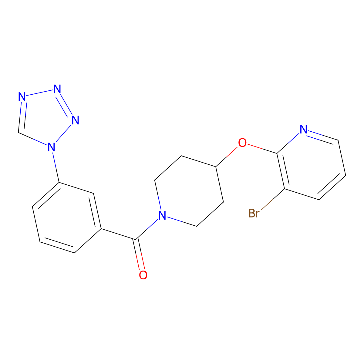 (3-(1H-tetrazol-1-yl)phenyl)(4-((3-bromopyridin-2-yl)oxy)piperidin-1-yl)methanone molecular structure, CAS 1448033-91-7