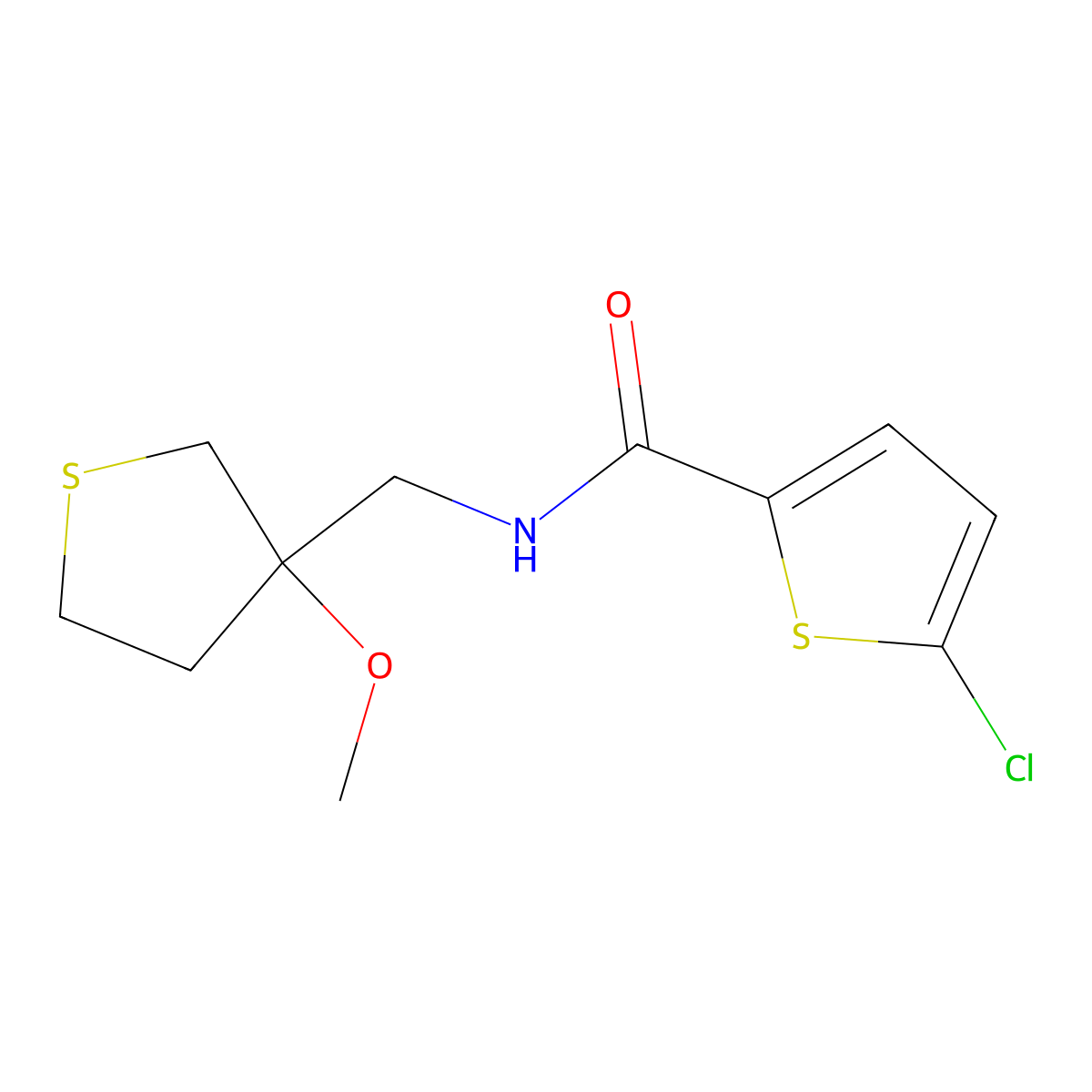 5-chloro-N-((3-methoxytetrahydrothiophen-3-yl)methyl)thiophene-2-carboxamide molecular structure, CAS 1448033-92-8