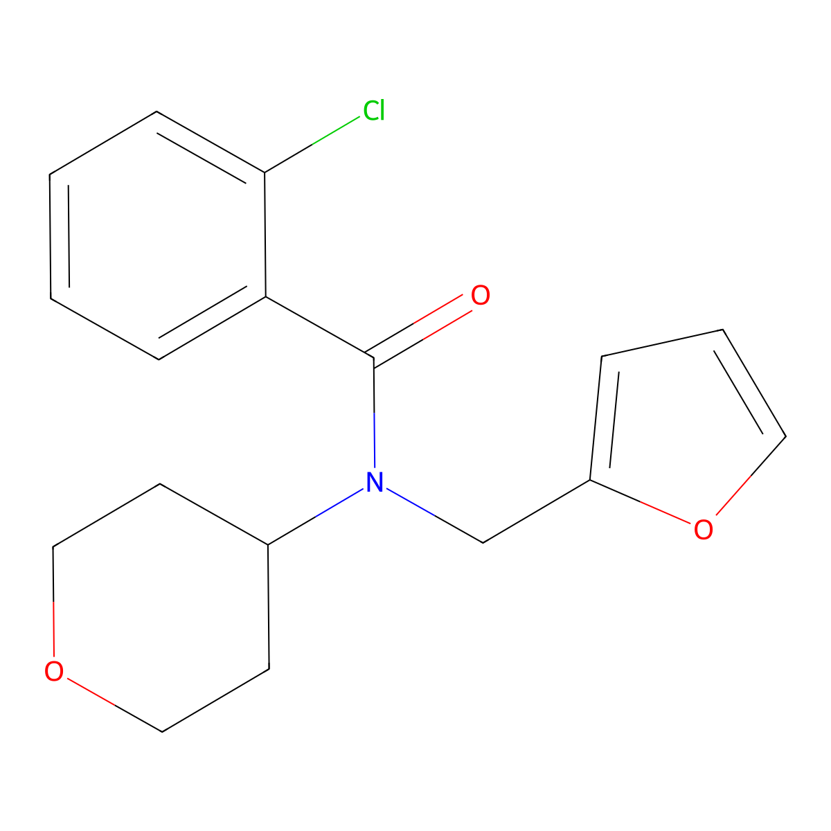 2-chloro-N-(furan-2-ylmethyl)-N-(tetrahydro-2H-pyran-4-yl)benzamide molecular structure, CAS 1448033-93-9