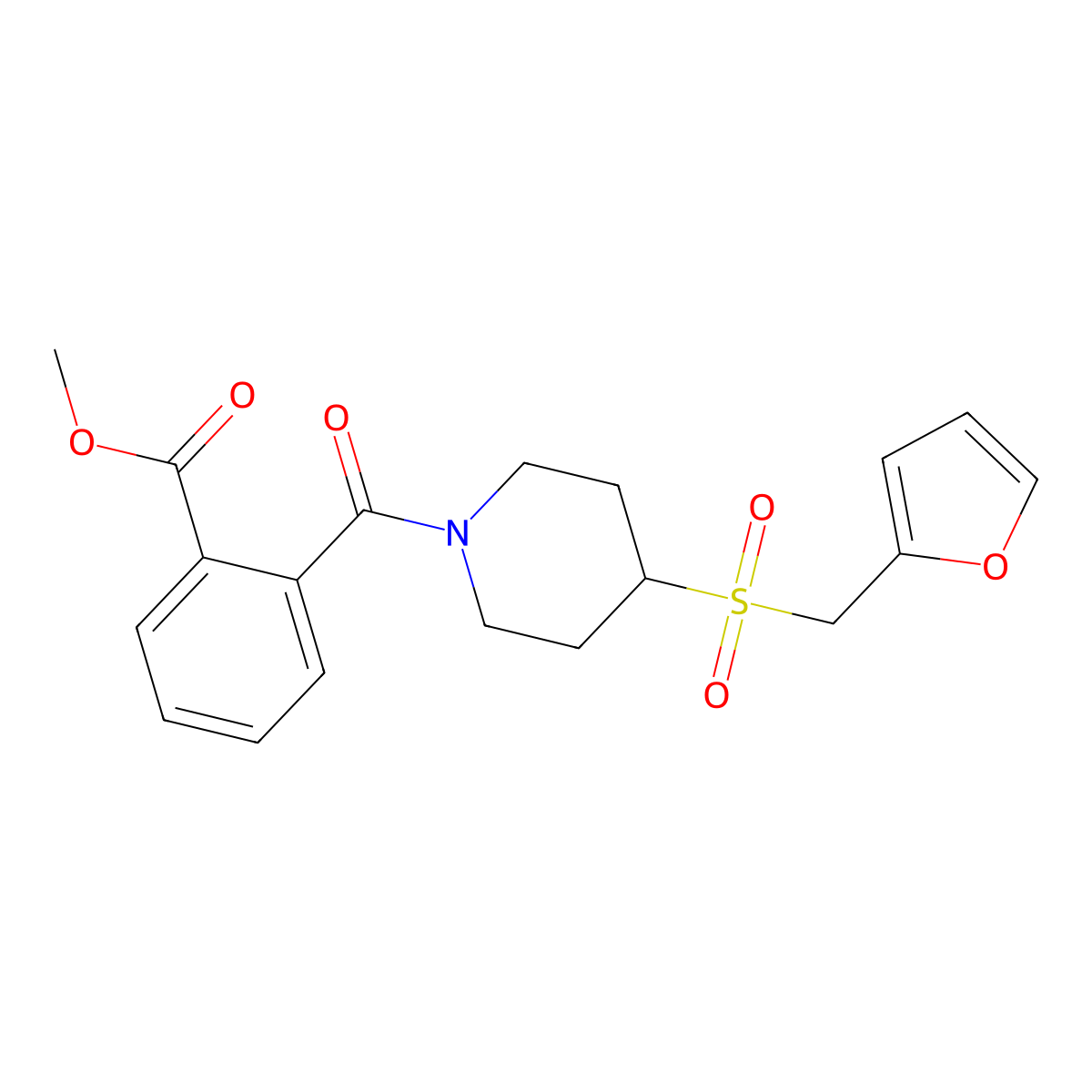 Methyl 2-(4-((furan-2-ylmethyl)sulfonyl)piperidine-1-carbonyl)benzoate molecular structure, CAS 1448033-95-1