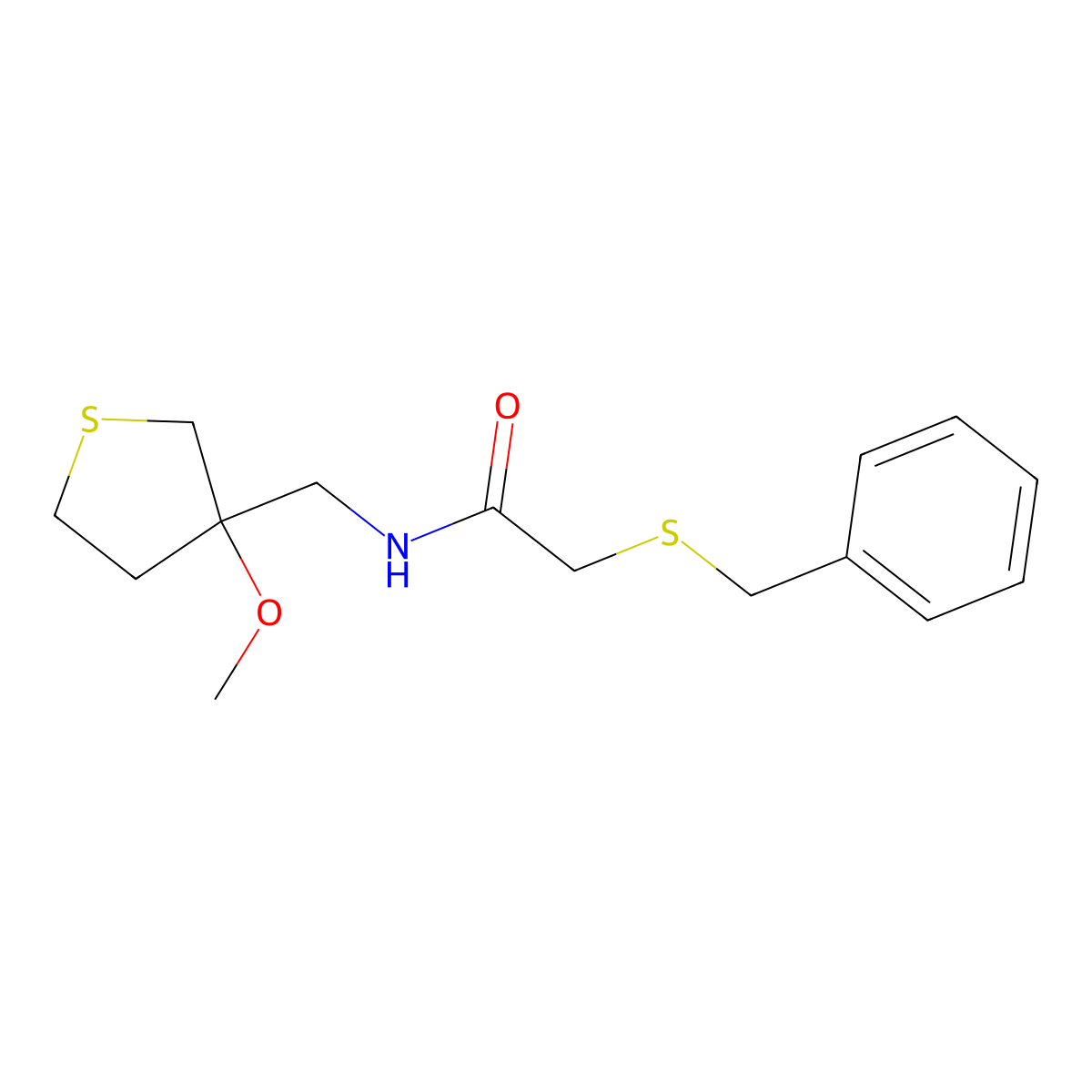2-(benzylthio)-N-((3-methoxytetrahydrothiophen-3-yl)methyl)acetamide molecular structure, CAS 1448034-02-3