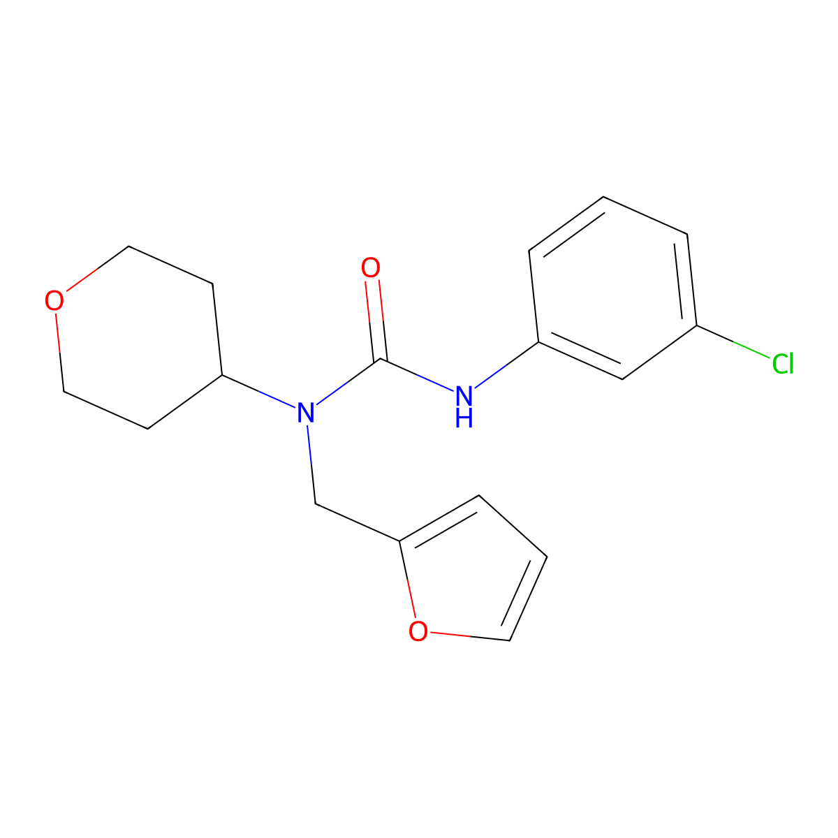 3-(3-chlorophenyl)-1-(furan-2-ylmethyl)-1-(tetrahydro-2H-pyran-4-yl)urea molecular structure, CAS 1448034-03-4