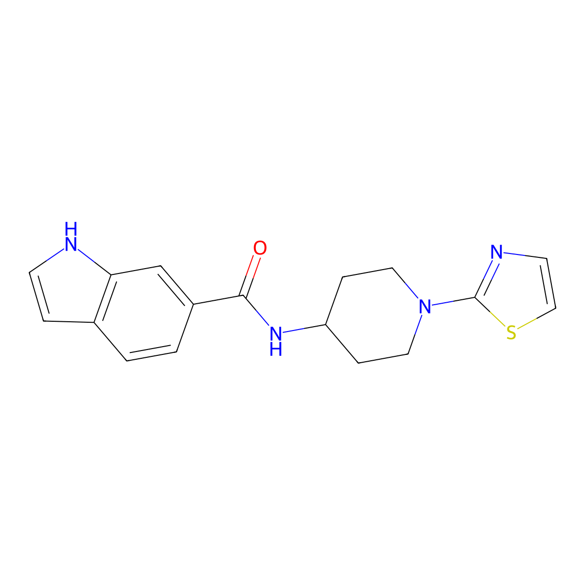 N-(1-(thiazol-2-yl)piperidin-4-yl)-1H-indole-6-carboxamide molecular structure, CAS 1448034-04-5
