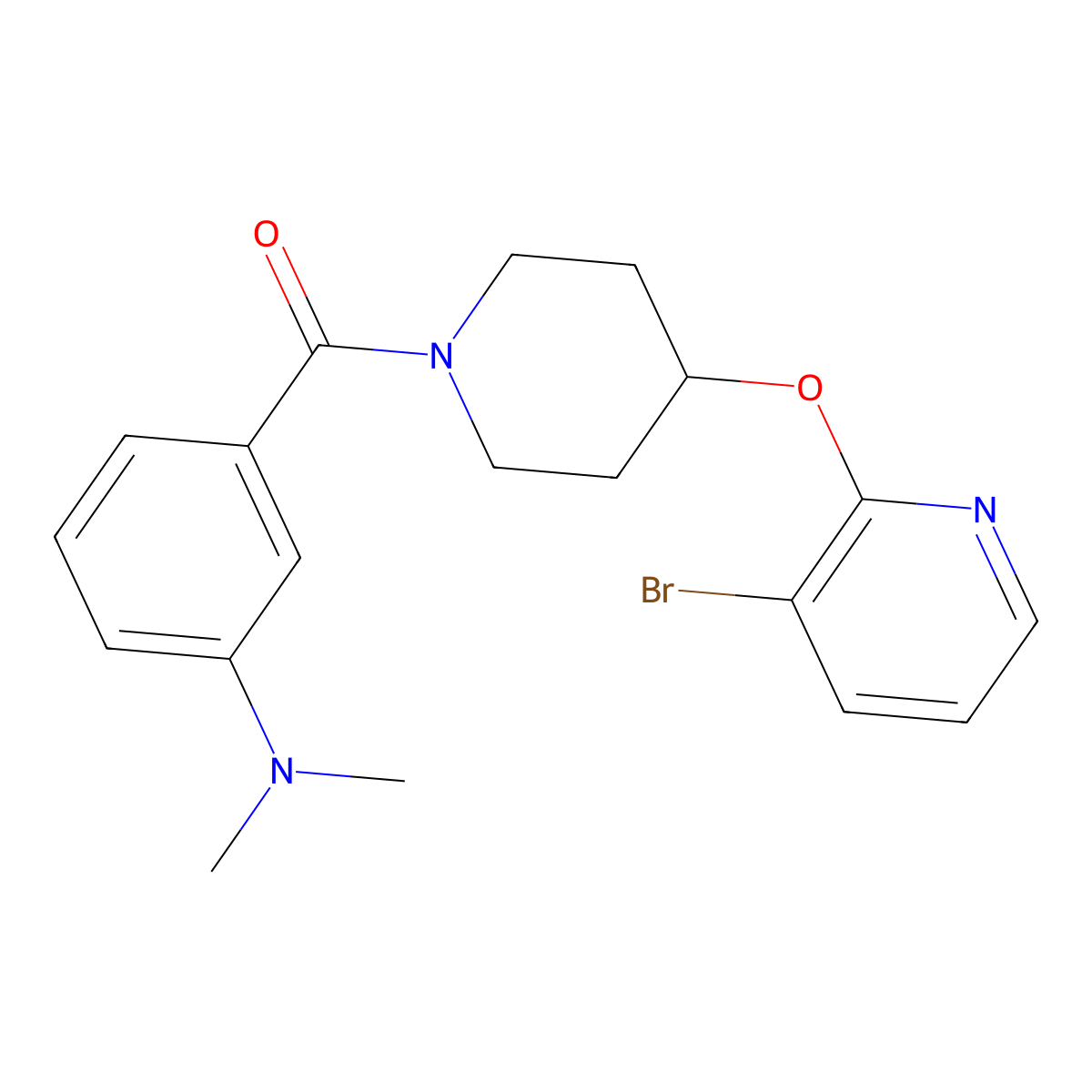 (4-((3-Bromopyridin-2-yl)oxy)piperidin-1-yl)(3-(dimethylamino)phenyl)methanone molecular structure, CAS 1448034-09-0