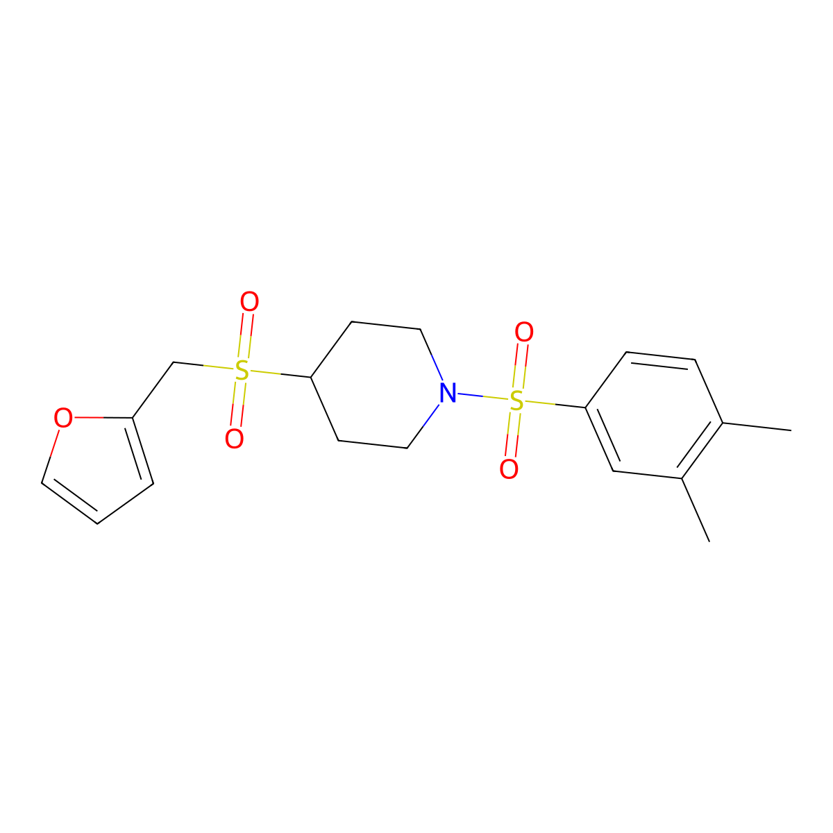1-((3,4-Dimethylphenyl)sulfonyl)-4-((furan-2-ylmethyl)sulfonyl)piperidine molecular structure, CAS 1448034-11-4