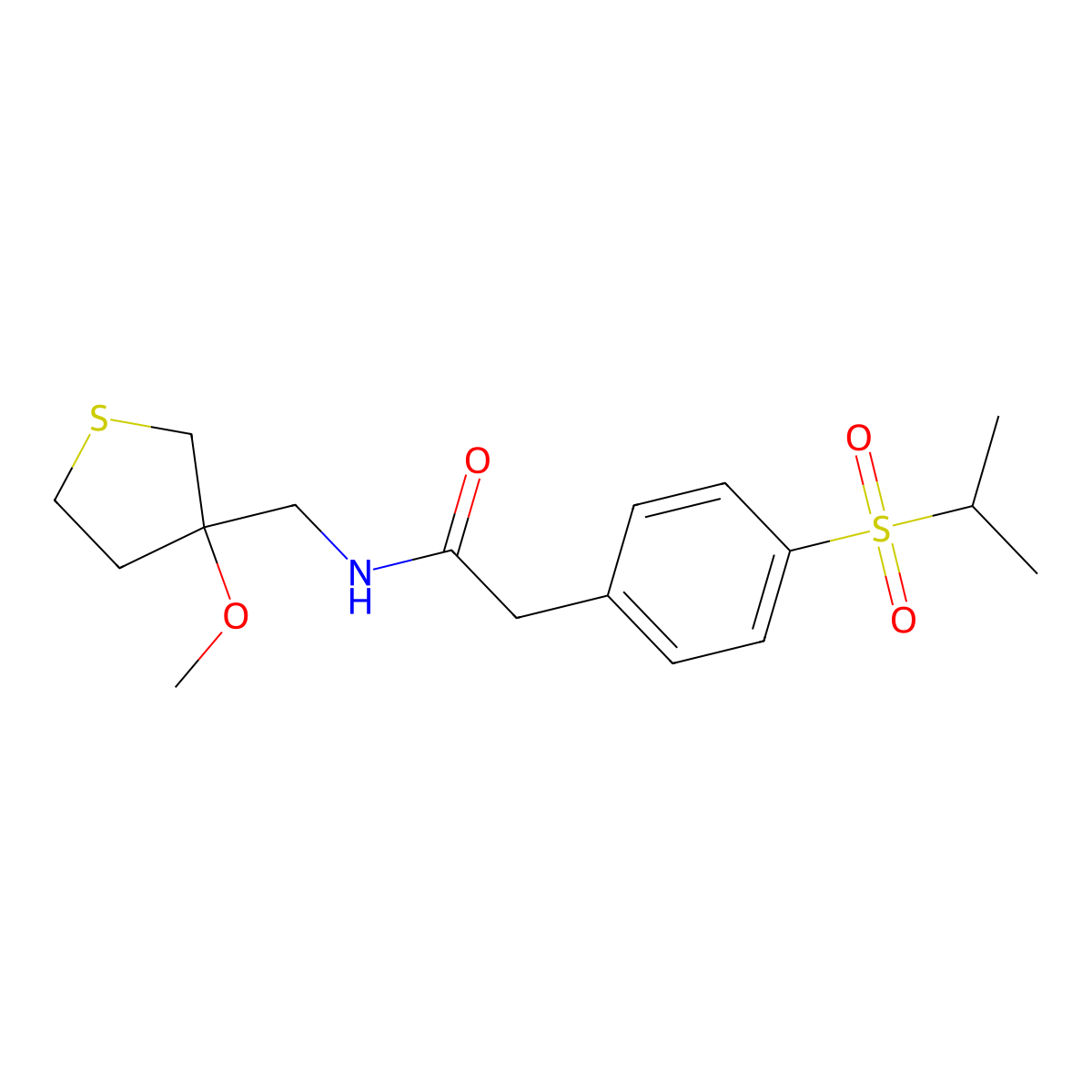 2-(4-(isopropylsulfonyl)phenyl)-N-((3-methoxytetrahydrothiophen-3-yl)methyl)acetamide molecular structure, CAS 1448034-13-6