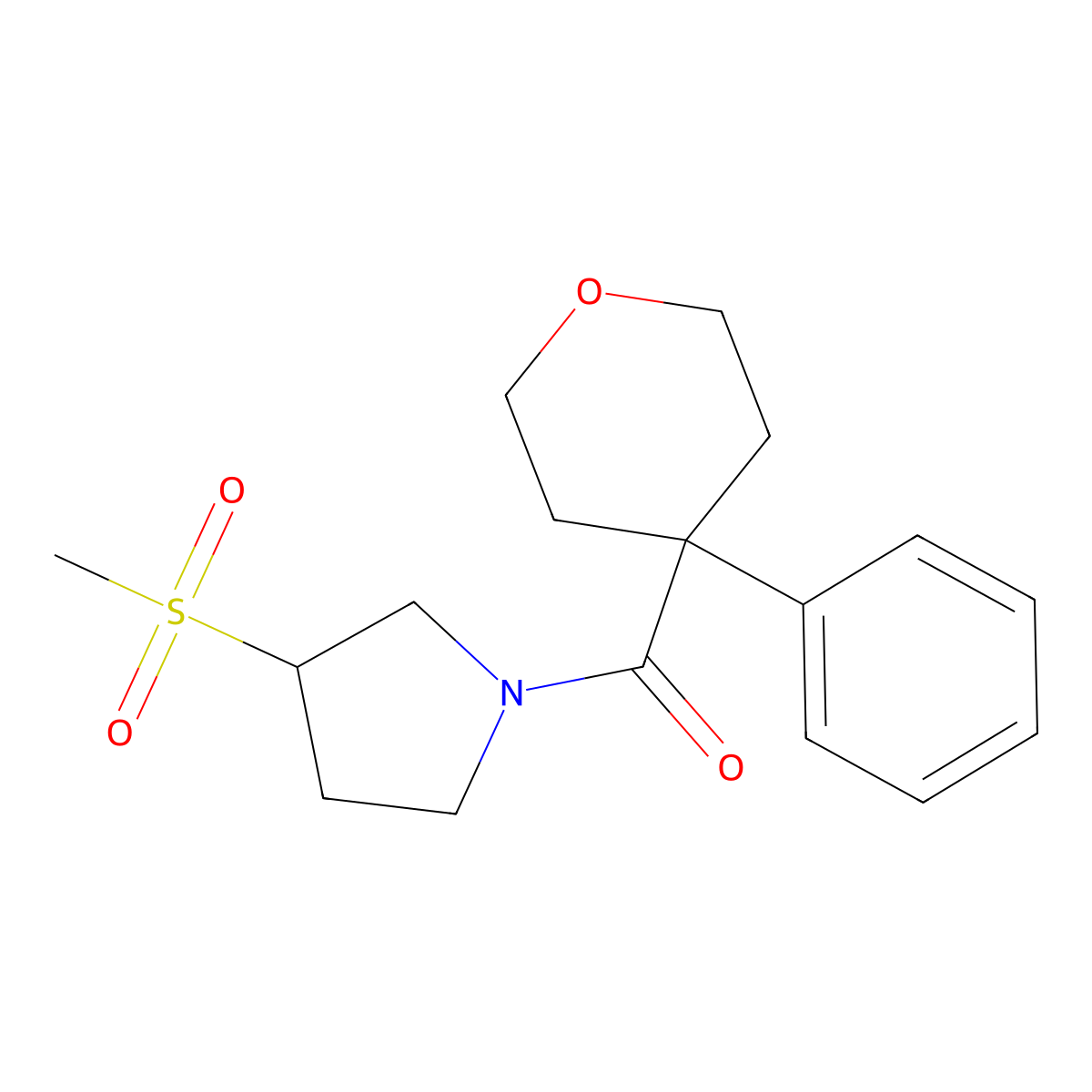 (3-(methylsulfonyl)pyrrolidin-1-yl)(4-phenyltetrahydro-2H-pyran-4-yl)methanone molecular structure, CAS 1448034-15-8