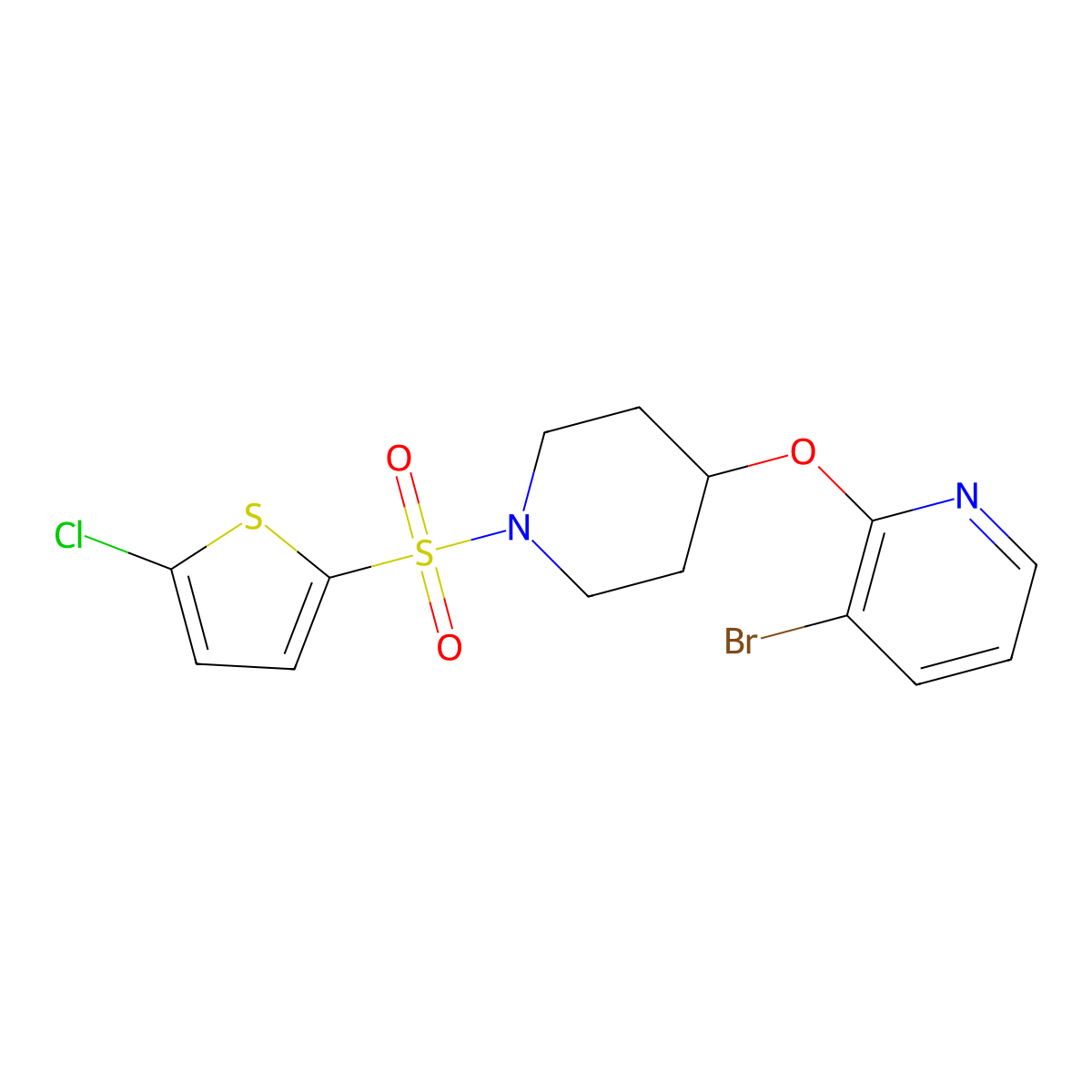 3-Bromo-2-((1-((5-chlorothiophen-2-yl)sulfonyl)piperidin-4-yl)oxy)pyridine molecular structure, CAS 1448034-17-0