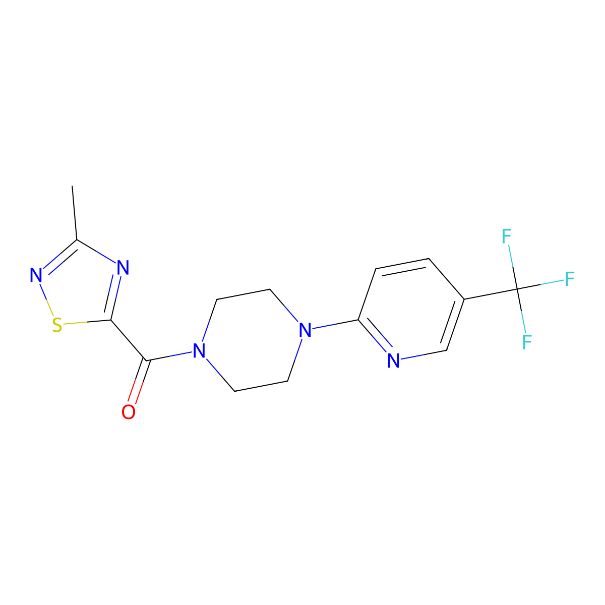(3-Methyl-1,2,4-thiadiazol-5-yl)(4-(5-(trifluoromethyl)pyridin-2-yl)piperazin-1-yl)methanone molecular structure, CAS 1448034-21-6