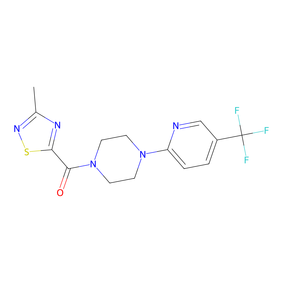 (3-Methyl-1,2,4-thiadiazol-5-yl)(4-(5-(trifluoromethyl)pyridin-2-yl)piperazin-1-yl)methanone molecular structure, CAS 1448034-21-6