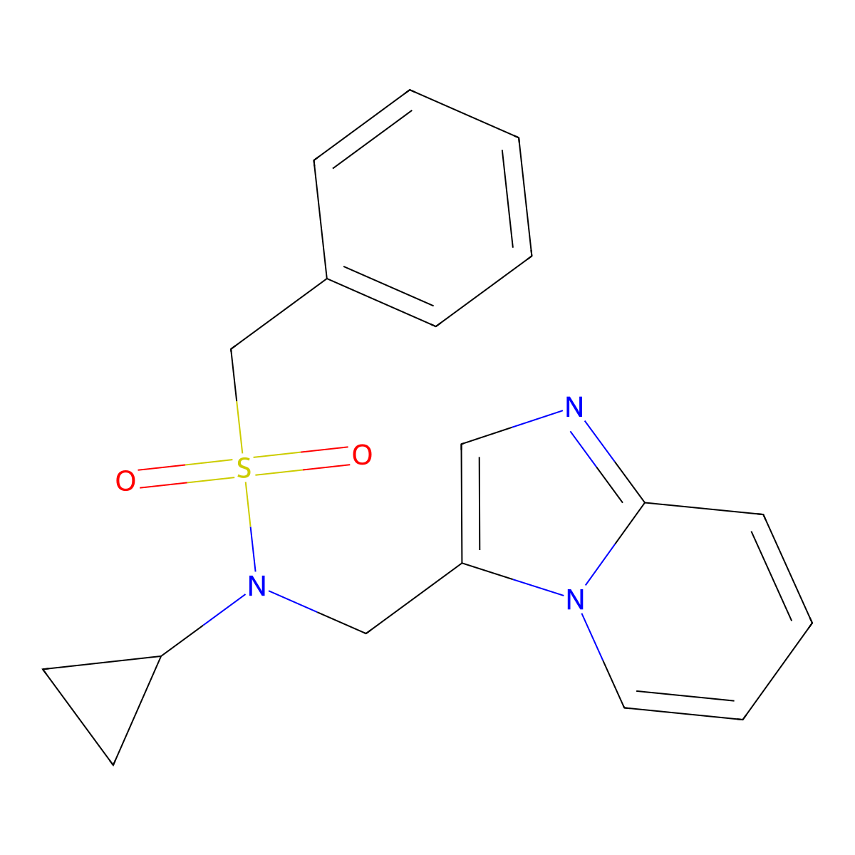 N-cyclopropyl-N-(imidazo[1,2-a]pyridin-3-ylmethyl)-1-phenylmethanesulfonamide molecular structure, CAS 1448034-22-7