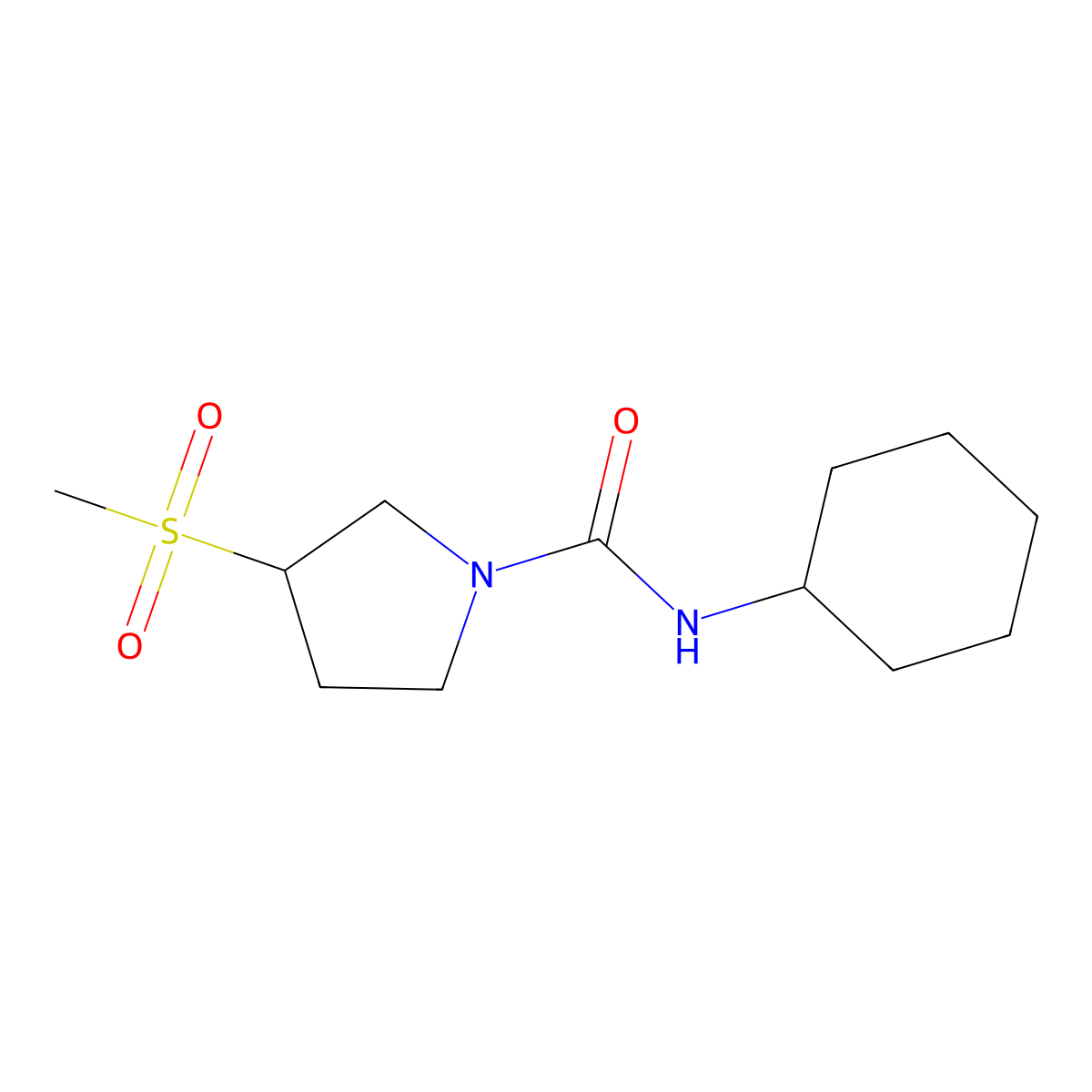 N-cyclohexyl-3-(methylsulfonyl)pyrrolidine-1-carboxamide molecular structure, CAS 1448034-25-0