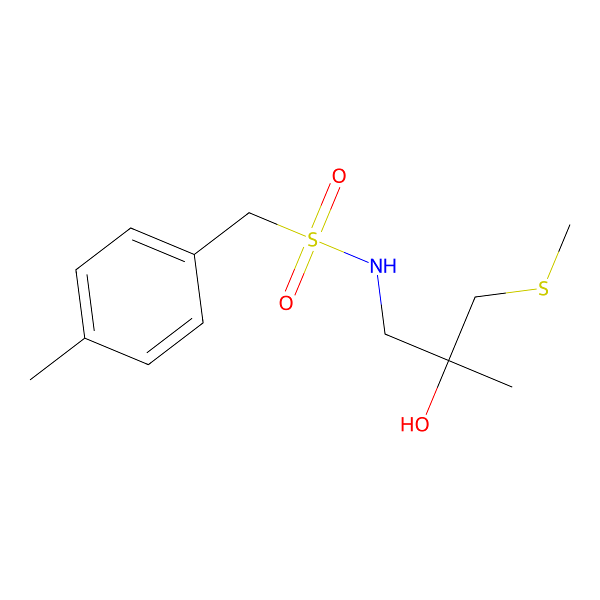 N-(2-hydroxy-2-methyl-3-(methylthio)propyl)-1-(p-tolyl)methanesulfonamide molecular structure, CAS 1448034-26-1