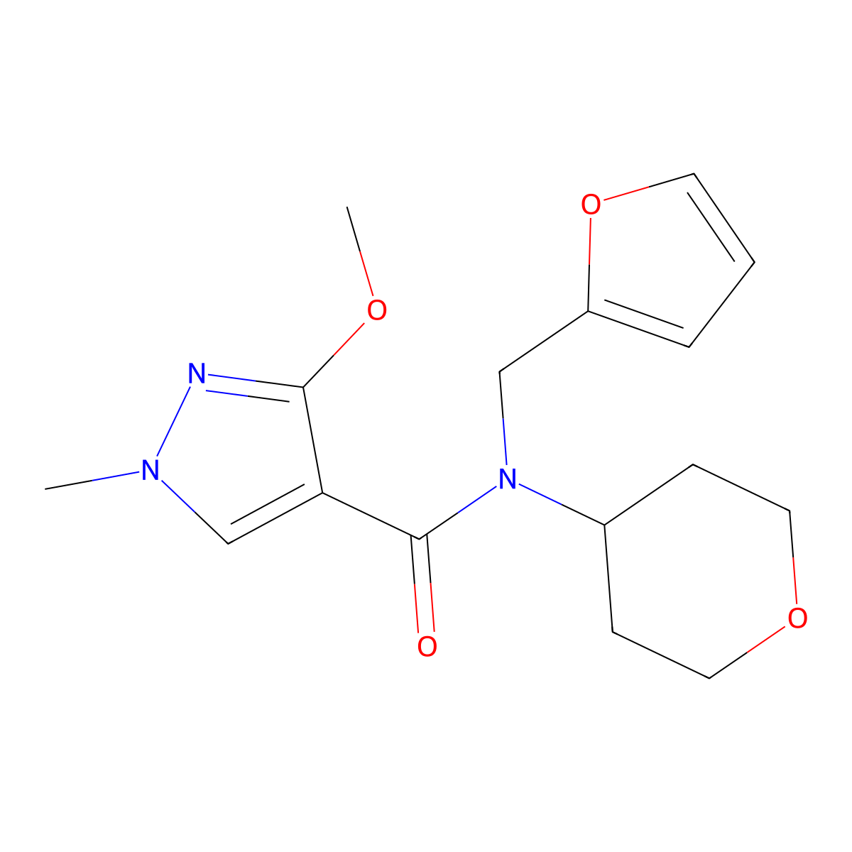 N-(furan-2-ylmethyl)-3-methoxy-1-methyl-N-(tetrahydro-2H-pyran-4-yl)-1H-pyrazole-4-carboxamide molecular structure, CAS 1448034-30-7