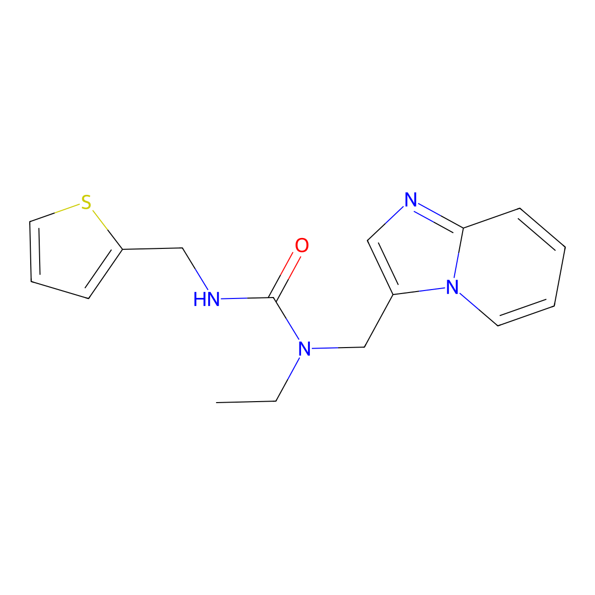 1-Ethyl-1-(imidazo[1,2-a]pyridin-3-ylmethyl)-3-(thiophen-2-ylmethyl)urea molecular structure, CAS 1448034-32-9