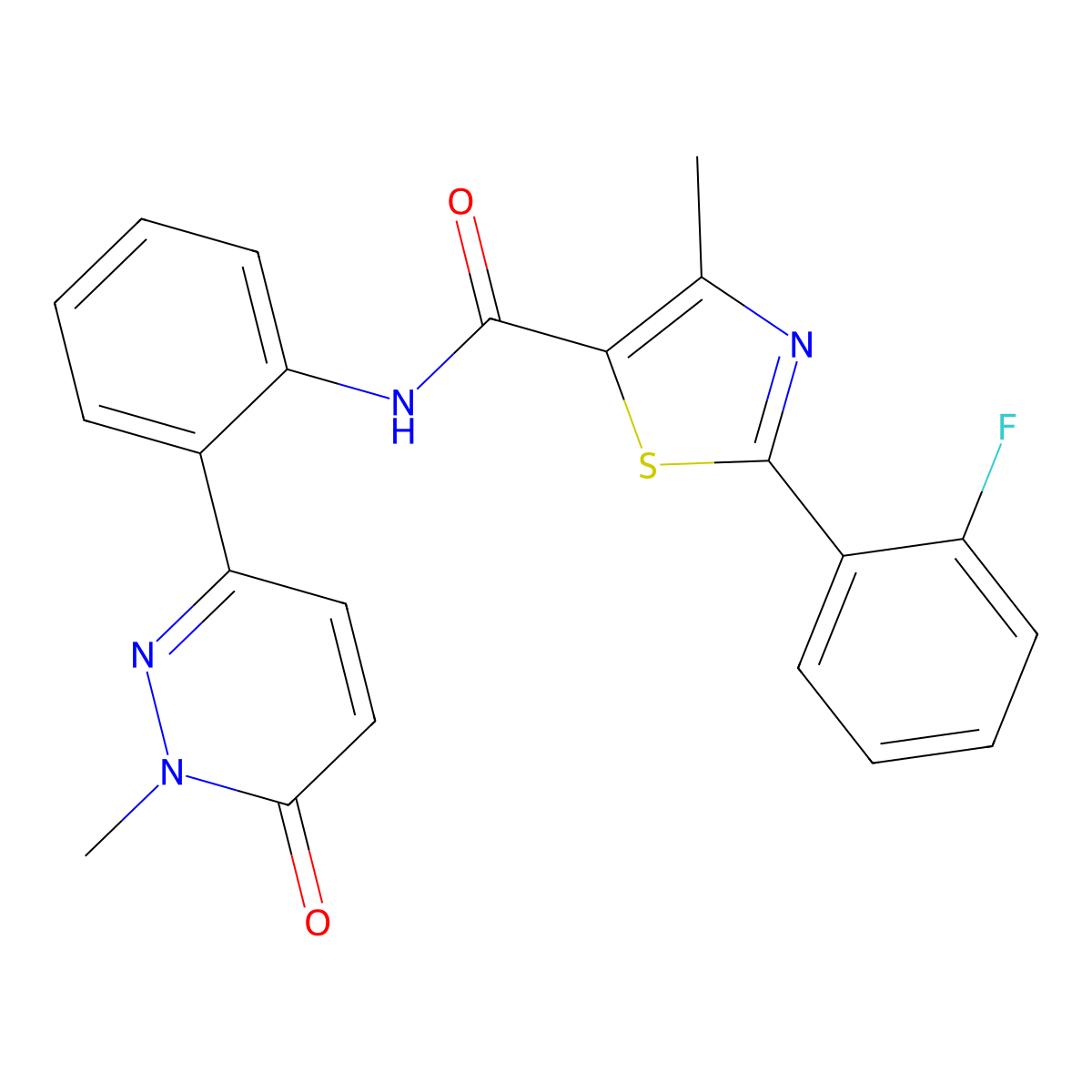 2-(2-fluorophenyl)-4-methyl-N-(2-(1-methyl-6-oxo-1,6-dihydropyridazin-3-yl)phenyl)thiazole-5-carboxamide molecular structure, CAS 1448034-33-0