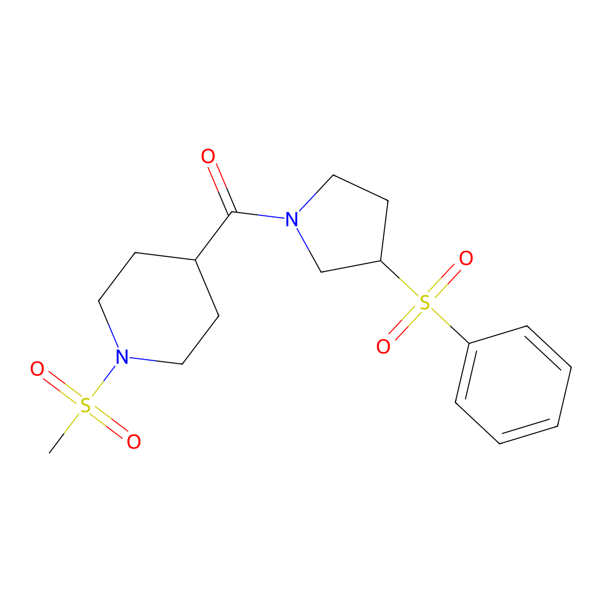 (1-(Methylsulfonyl)piperidin-4-yl)(3-(phenylsulfonyl)pyrrolidin-1-yl)methanone molecular structure, CAS 1448034-36-3