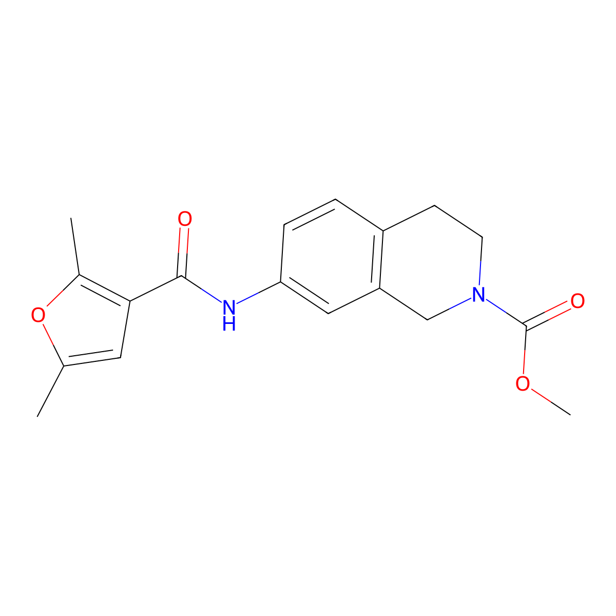methyl 7-(2,5-dimethylfuran-3-carboxamido)-3,4-dihydroisoquinoline-2(1H)-carboxylate molecular structure, CAS 1448034-37-4