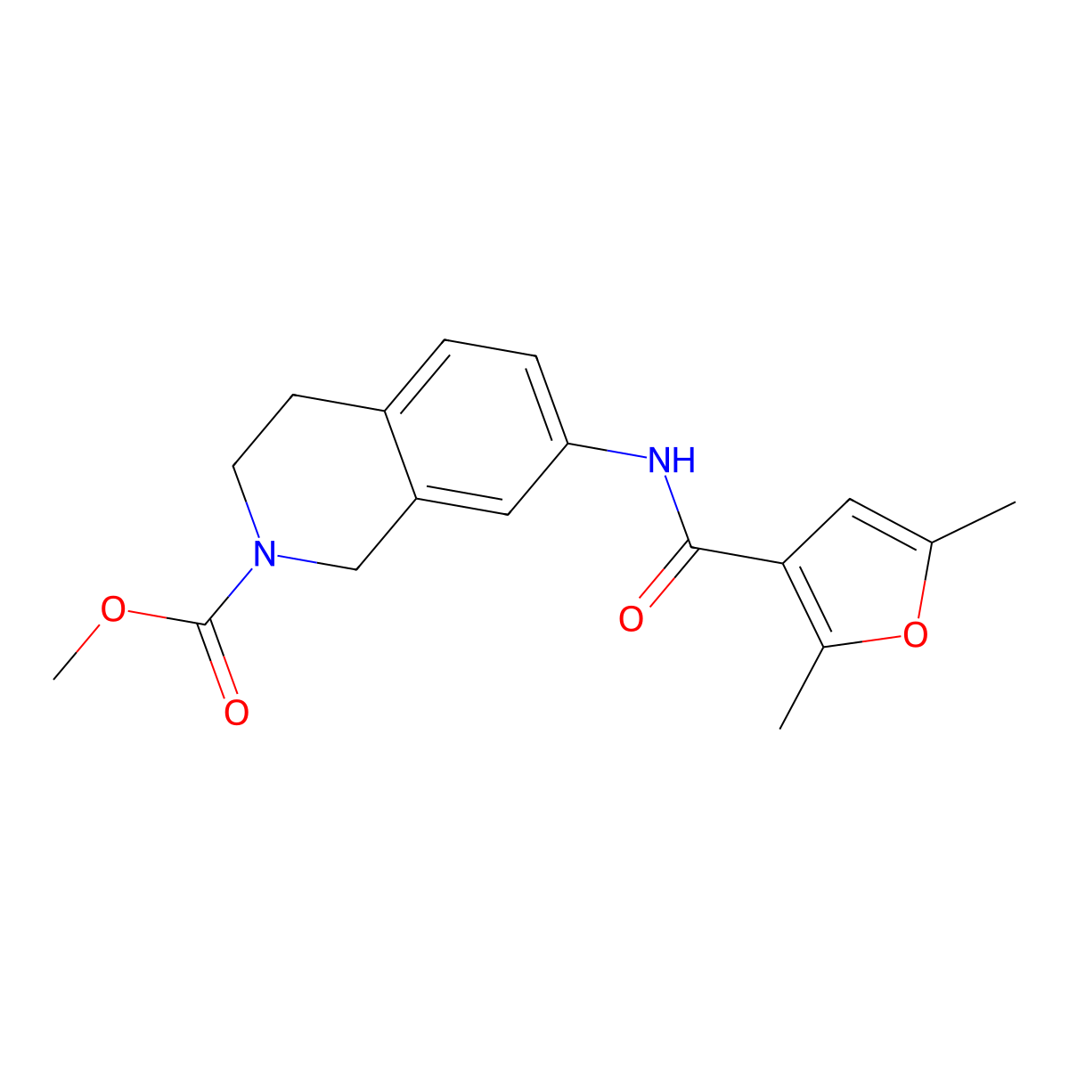 methyl 7-(2,5-dimethylfuran-3-carboxamido)-3,4-dihydroisoquinoline-2(1H)-carboxylate molecular structure, CAS 1448034-37-4