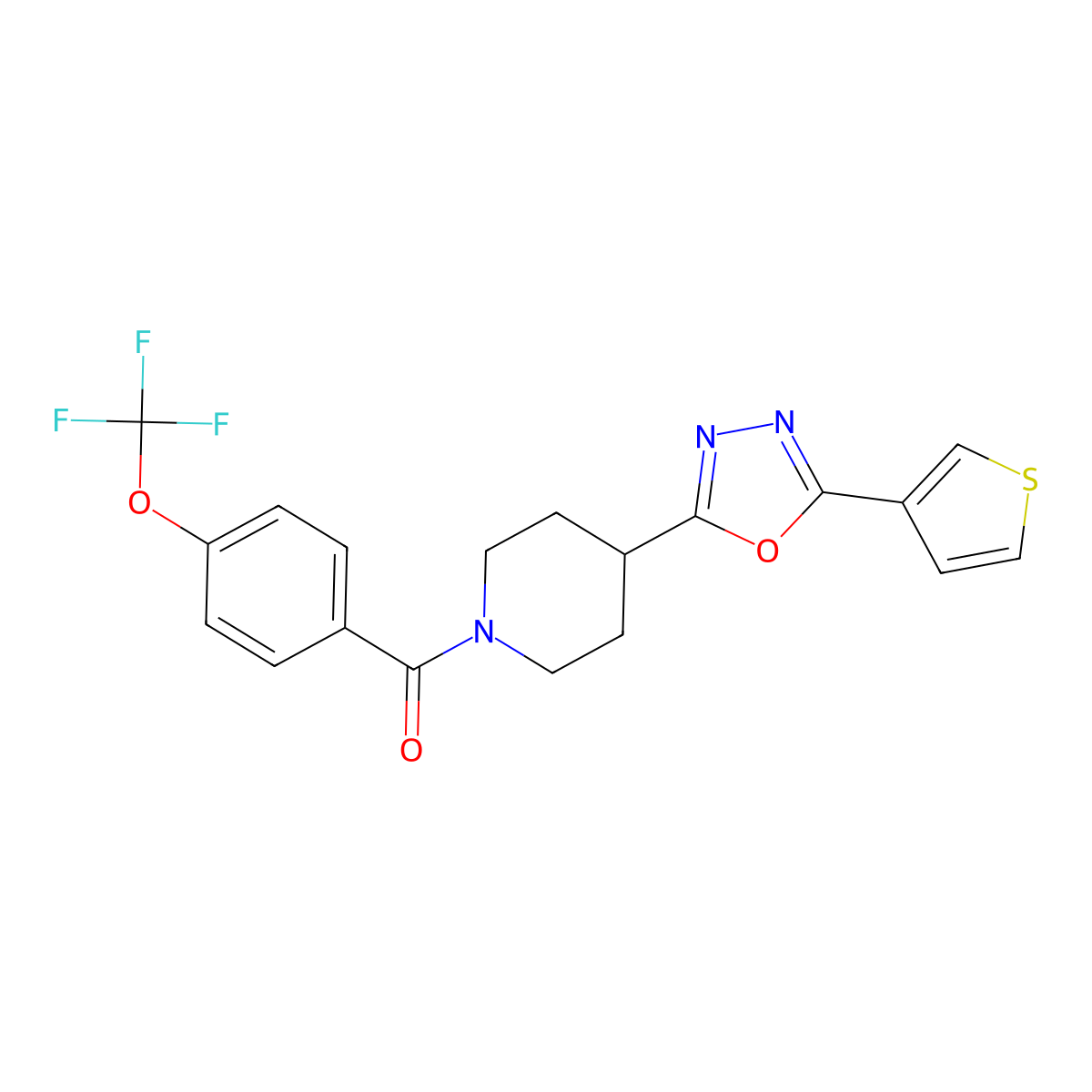 (4-(5-(Thiophen-3-yl)-1,3,4-oxadiazol-2-yl)piperidin-1-yl)(4-(trifluoromethoxy)phenyl)methanone molecular structure, CAS 1448034-39-6