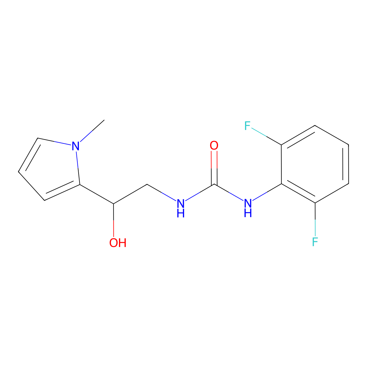 1-(2,6-difluorophenyl)-3-(2-hydroxy-2-(1-methyl-1H-pyrrol-2-yl)ethyl)urea molecular structure, CAS 1448034-41-0