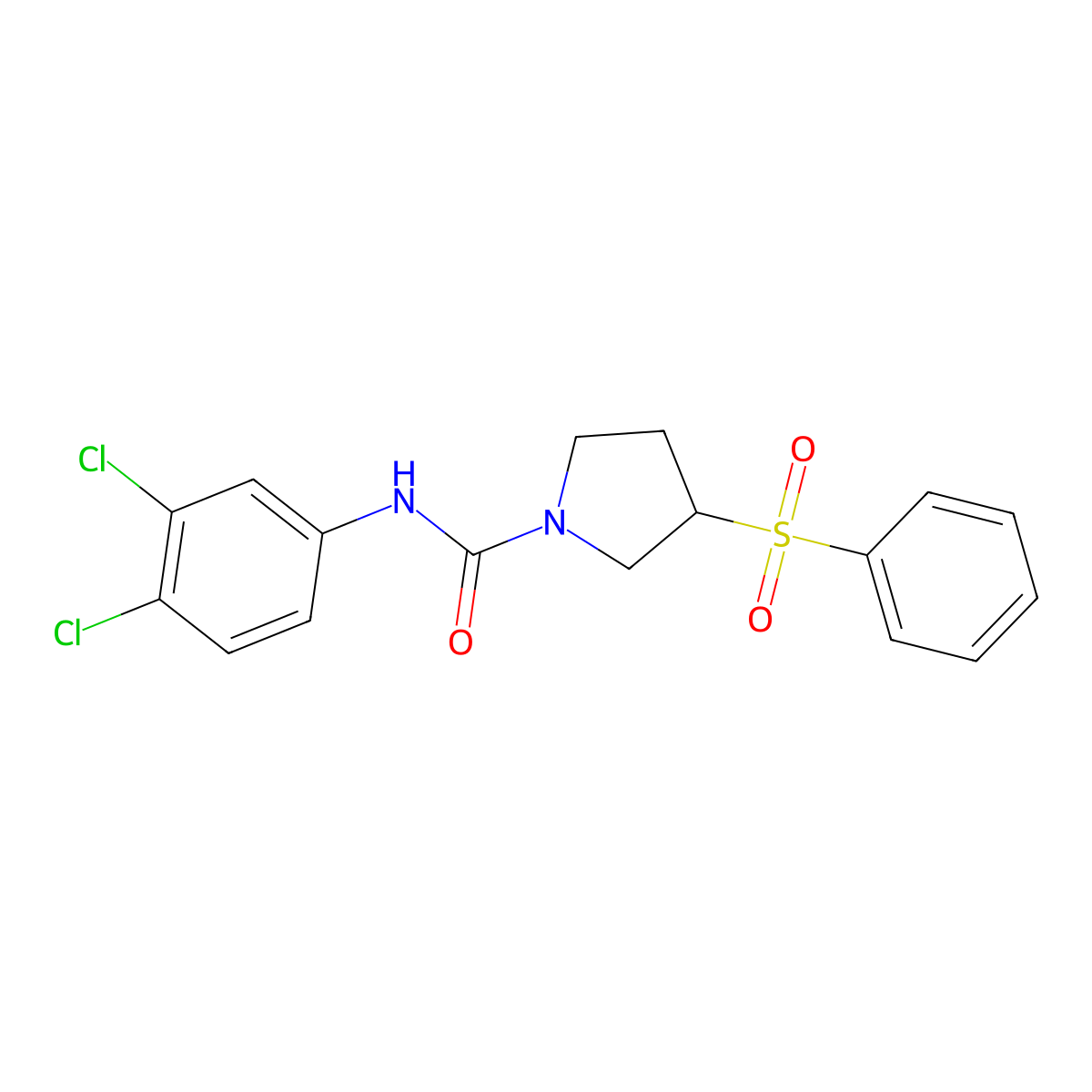 N-(3,4-dichlorophenyl)-3-(phenylsulfonyl)pyrrolidine-1-carboxamide molecular structure, CAS 1448034-44-3
