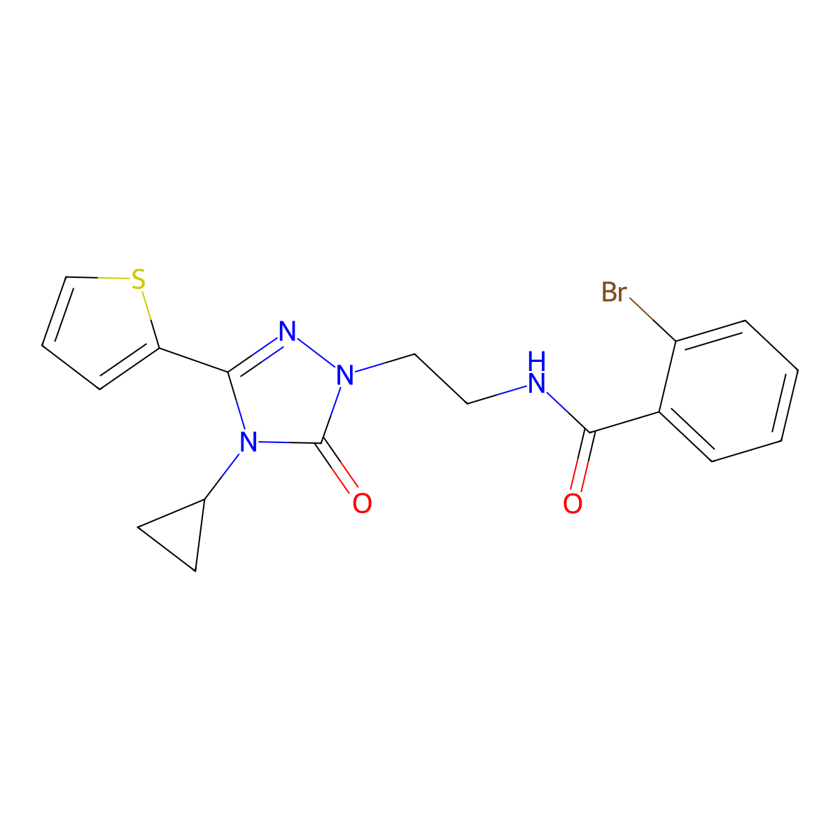 2-bromo-N-{2-[4-cyclopropyl-5-oxo-3-(thiophen-2-yl)-4,5-dihydro-1H-1,2,4-triazol-1-yl]ethyl}benzamide molecular structure, CAS 1448034-45-4