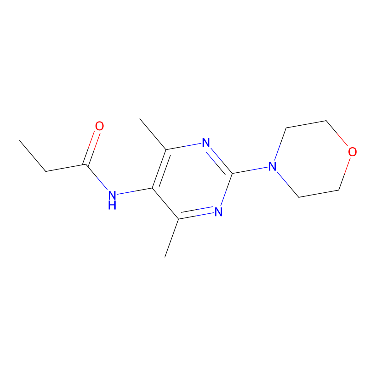 N-(4,6-dimethyl-2-morpholinopyrimidin-5-yl)propionamide molecular structure, CAS 1448034-48-7