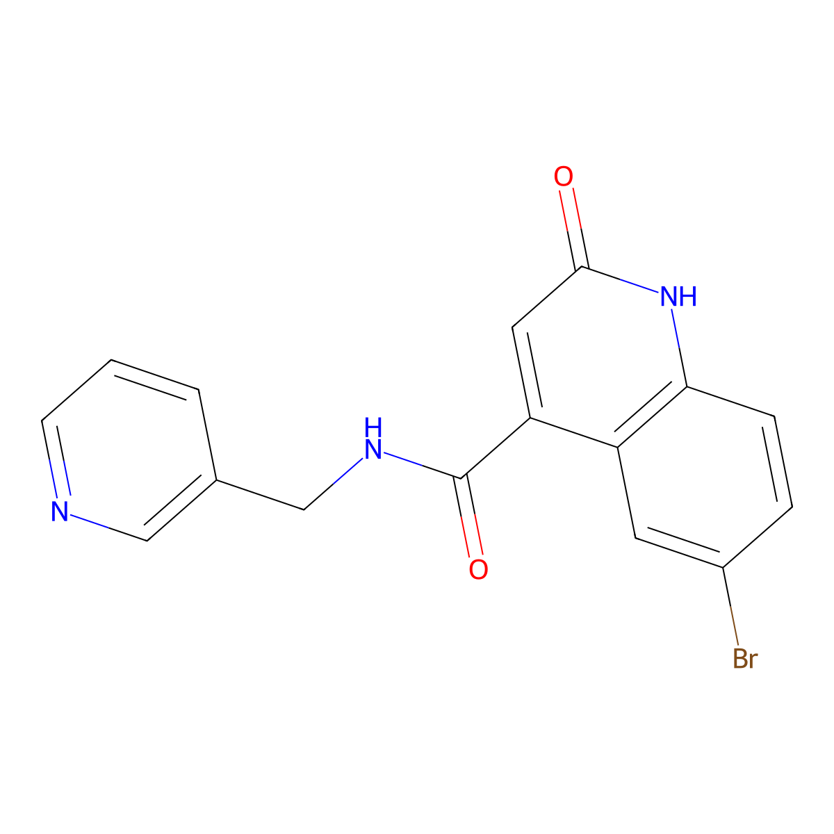 6-bromo-2-oxo-N-(pyridin-3-ylmethyl)-1,2-dihydroquinoline-4-carboxamide molecular structure, CAS 1448034-52-3