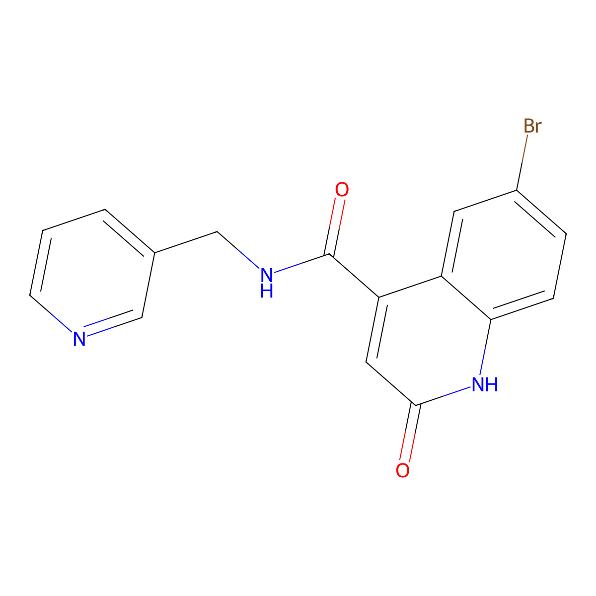 6-bromo-2-oxo-N-(pyridin-3-ylmethyl)-1,2-dihydroquinoline-4-carboxamide molecular structure, CAS 1448034-52-3