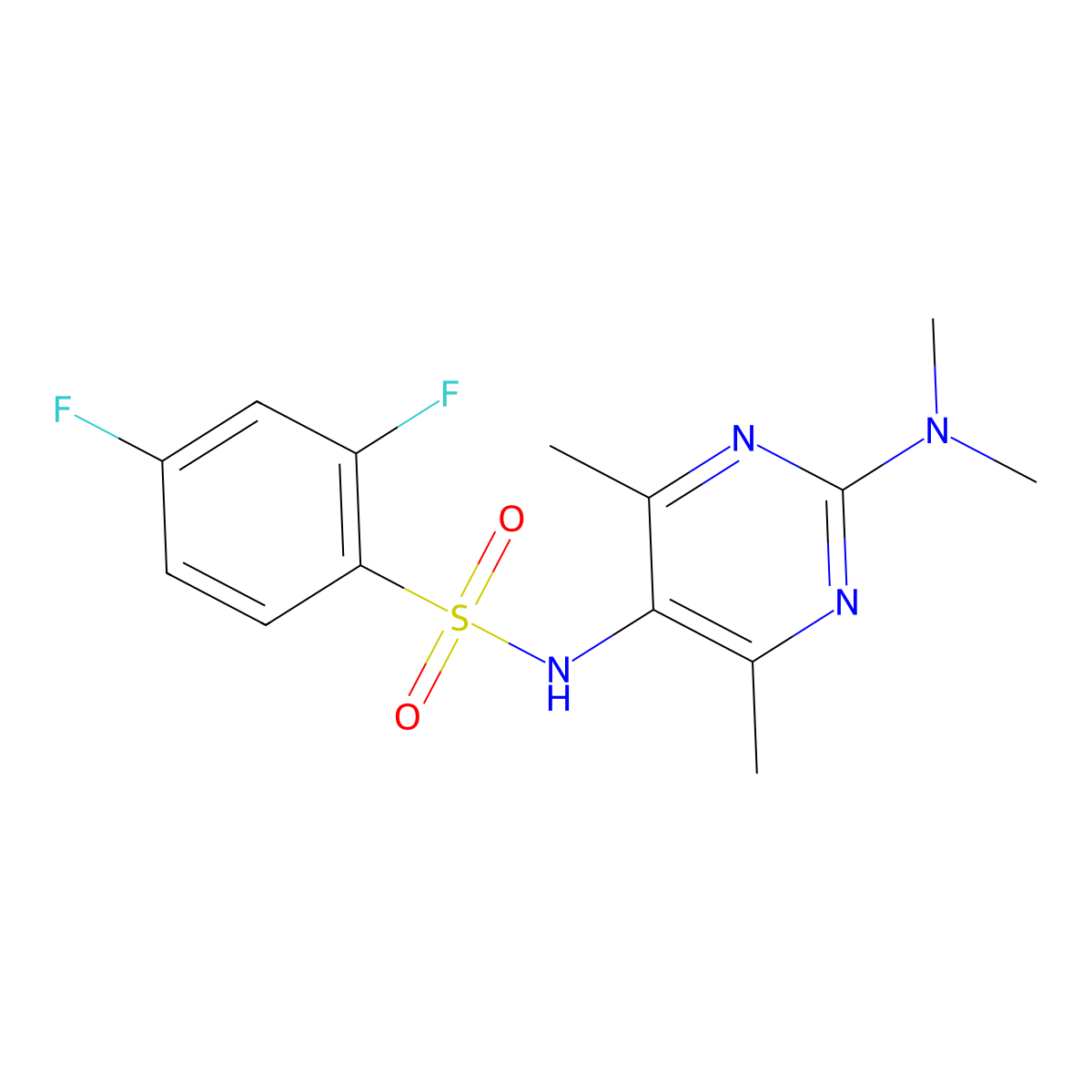 N-(2-(dimethylamino)-4,6-dimethylpyrimidin-5-yl)-2,4-difluorobenzenesulfonamide molecular structure, CAS 1448034-53-4