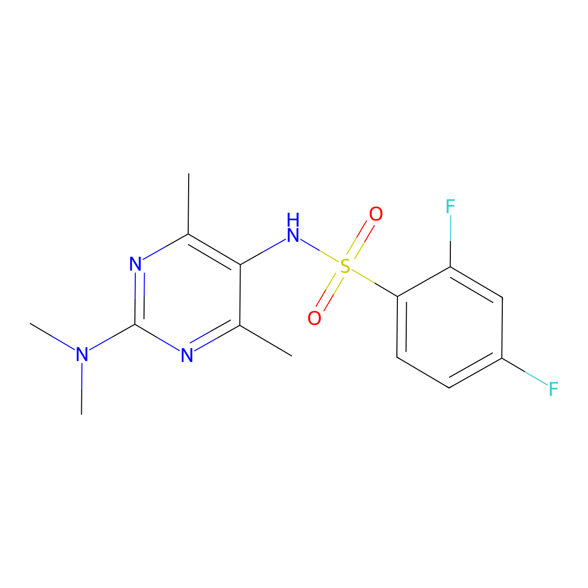 N-(2-(dimethylamino)-4,6-dimethylpyrimidin-5-yl)-2,4-difluorobenzenesulfonamide molecular structure, CAS 1448034-53-4